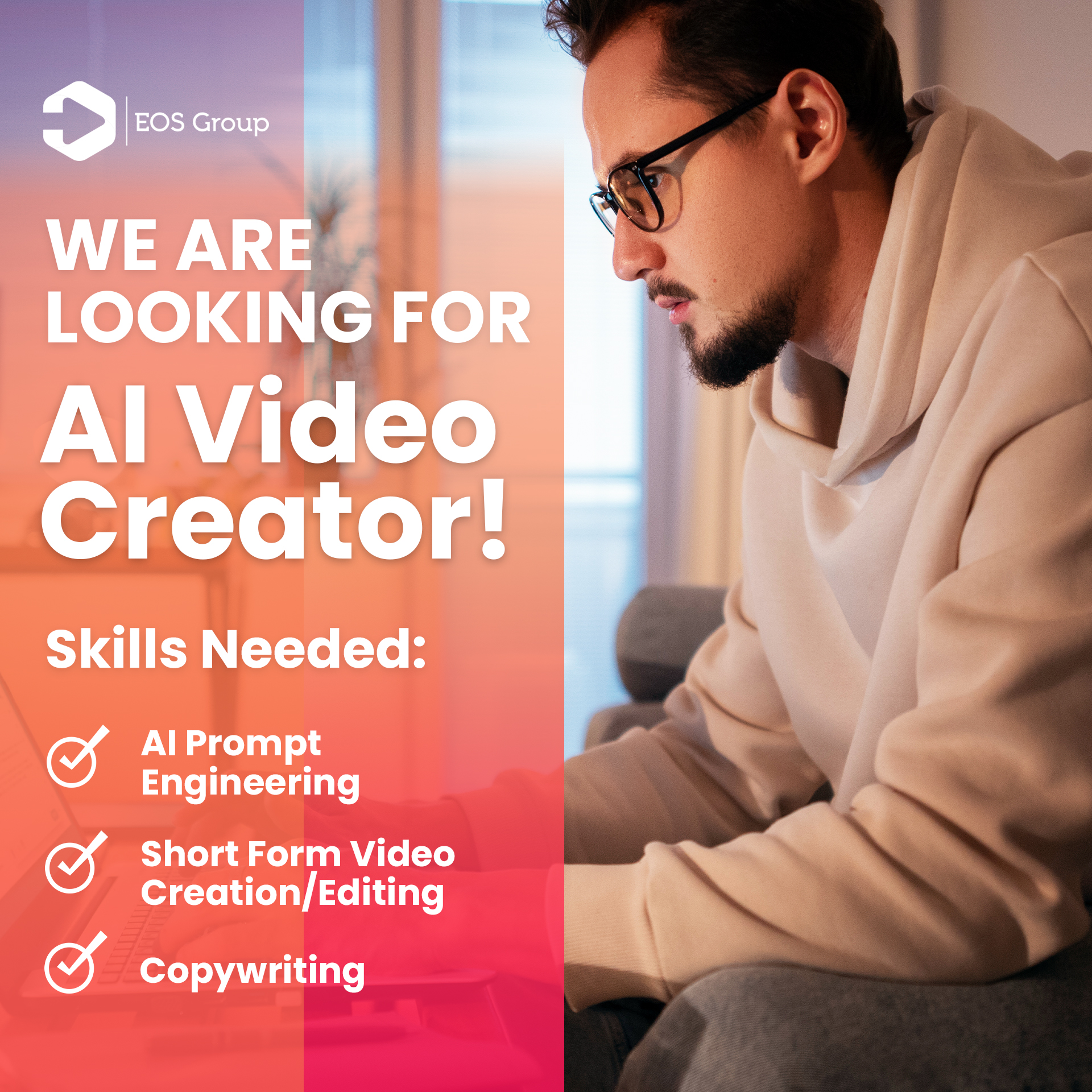 EOS Group Facebook ad: HIRING: AI Video Content Creator