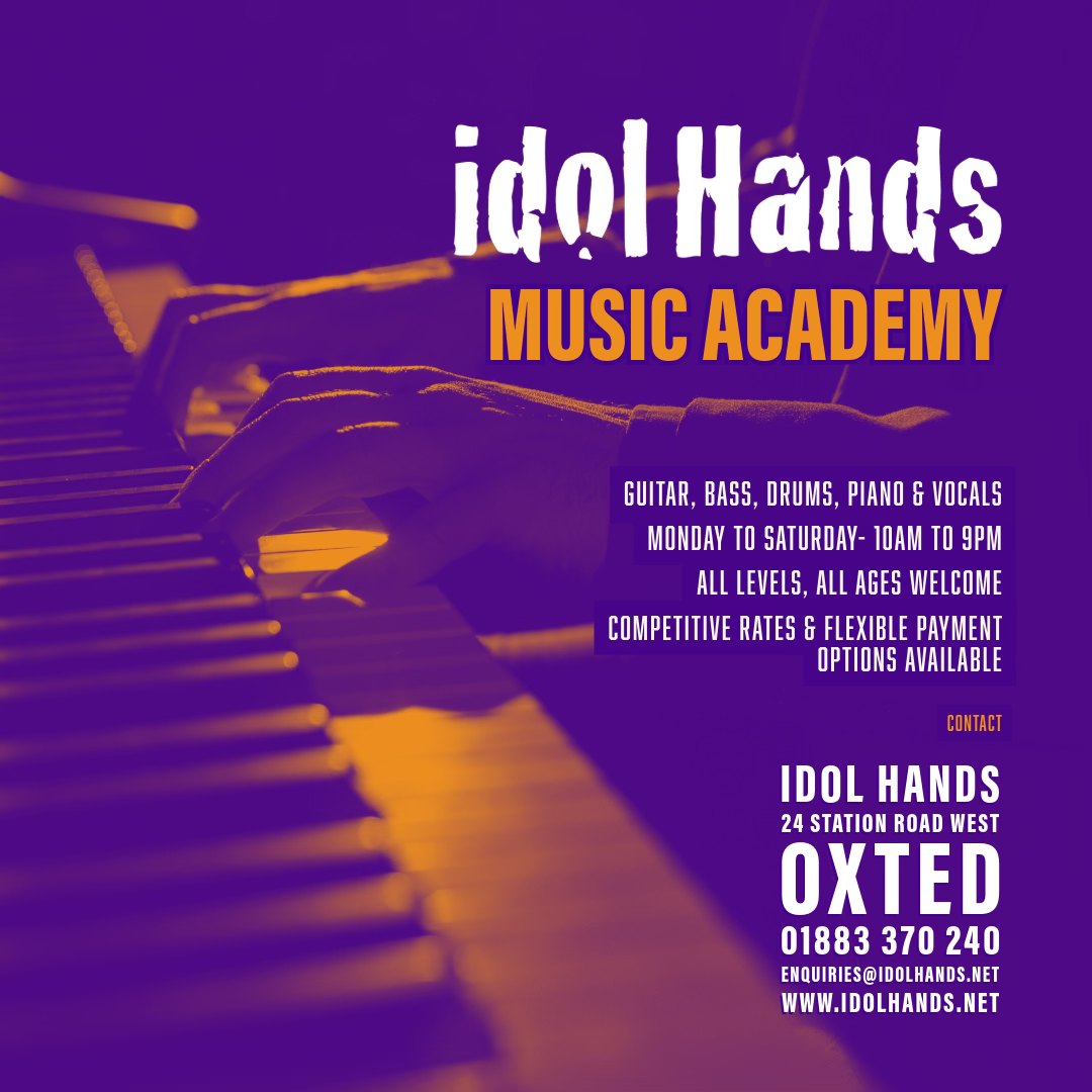 idol Hands Music And Design Ltd Facebook ad: Lessons at Oxted's idol Hands Music Academy.