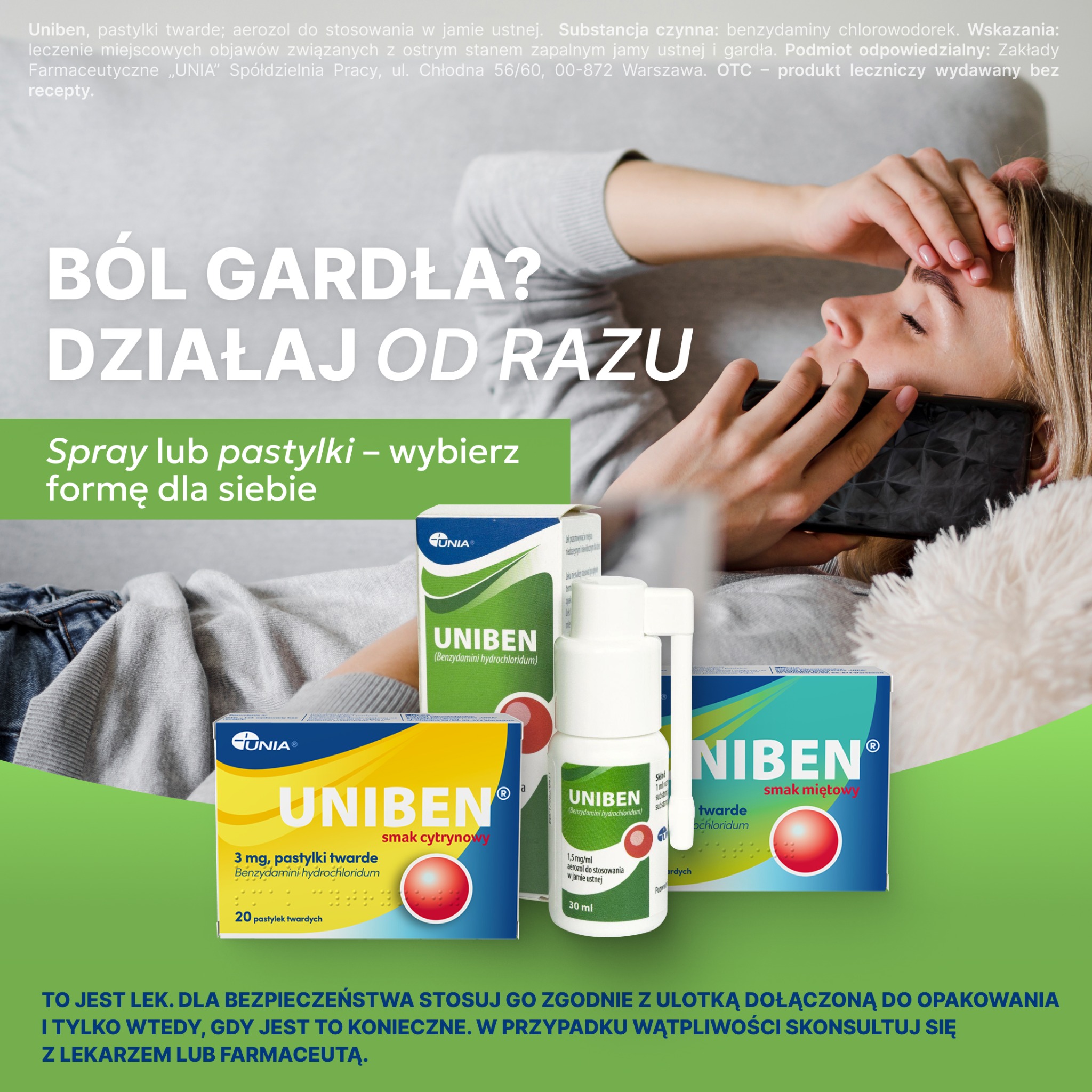 Uniben Facebook ad: Czujesz, że gardło zaczyna boleć Reaguj od razu…