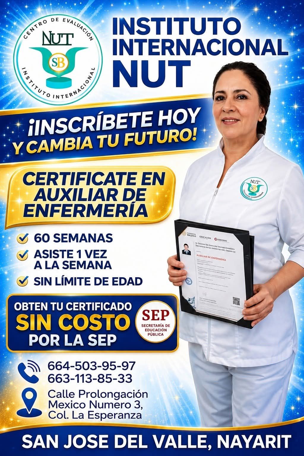 Enfermeria NUT san Jose del Valle Nayarit Facebook ad: ¡Inicia tu camino en la Enfermería hoy mismo!