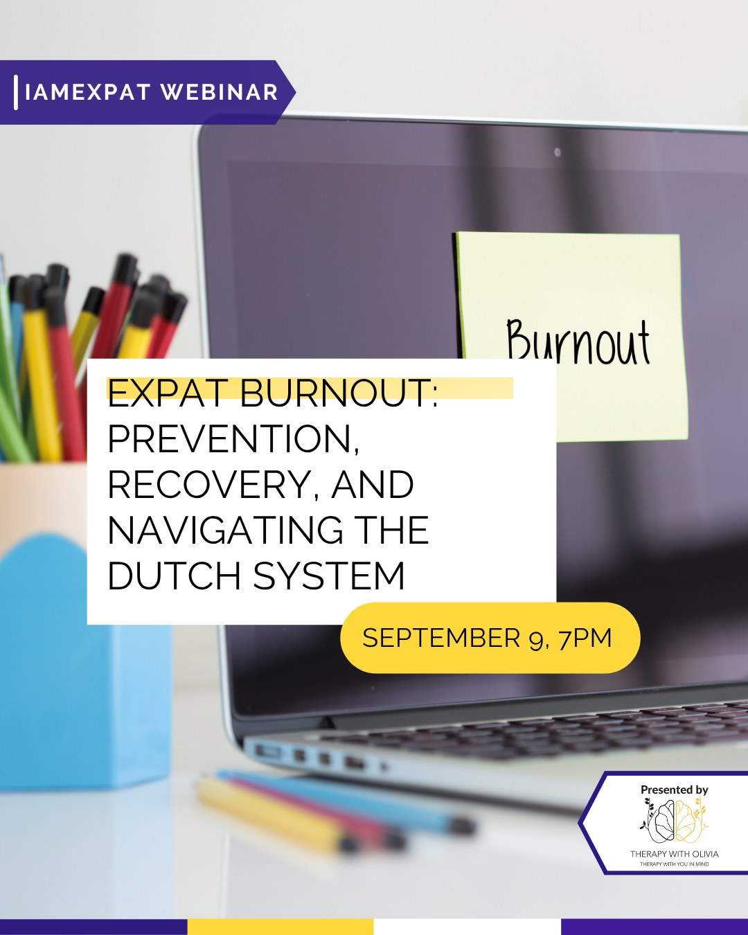 IamExpat in the Netherlands Facebook ad: IamExpat Webinar: Expat Burnout: Prevention, Recovery, and…