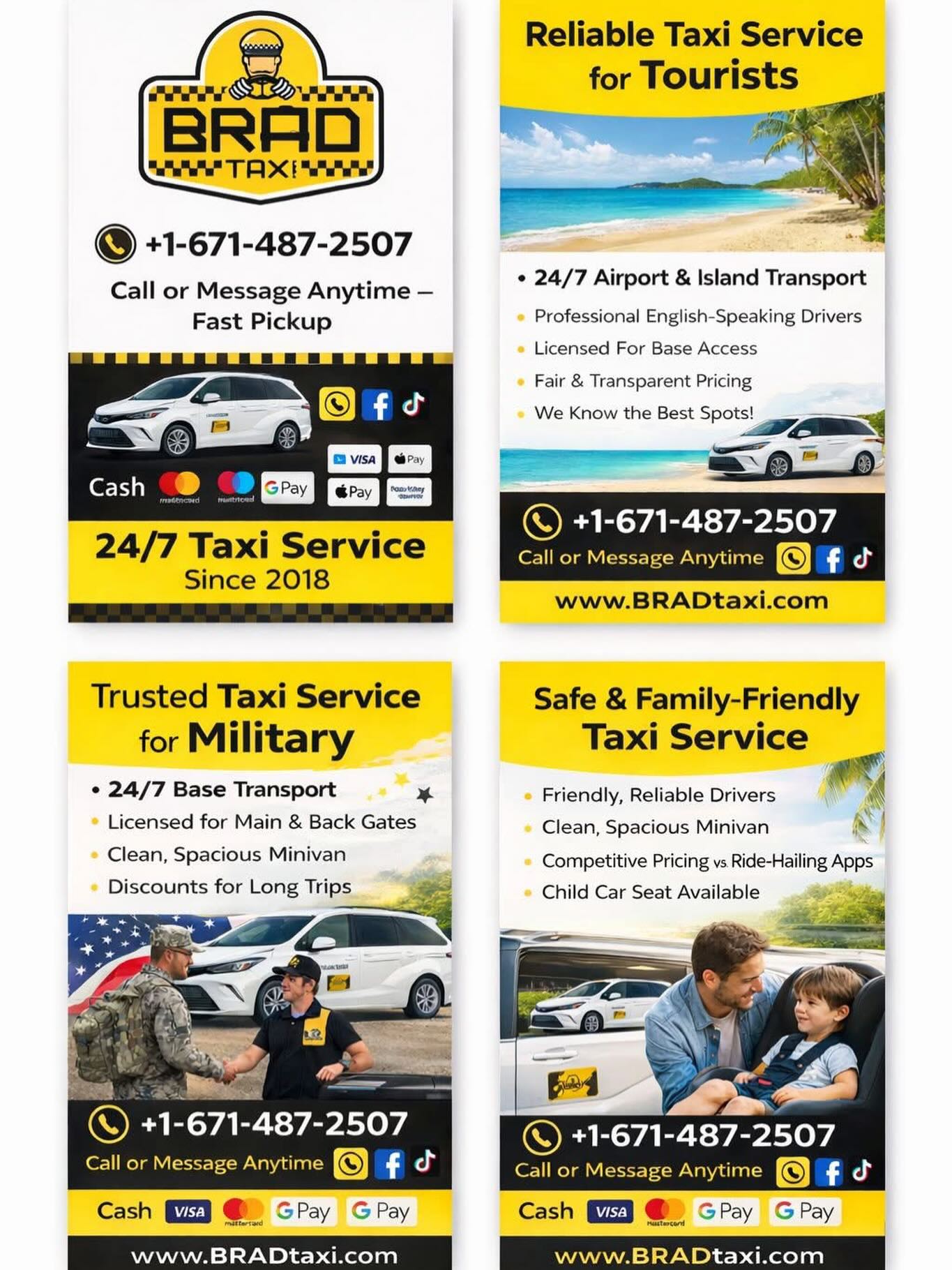 Brad Taxi, Tour, and Transportation Services. Guam, USA Facebook ad: Reliable Guam Taxi