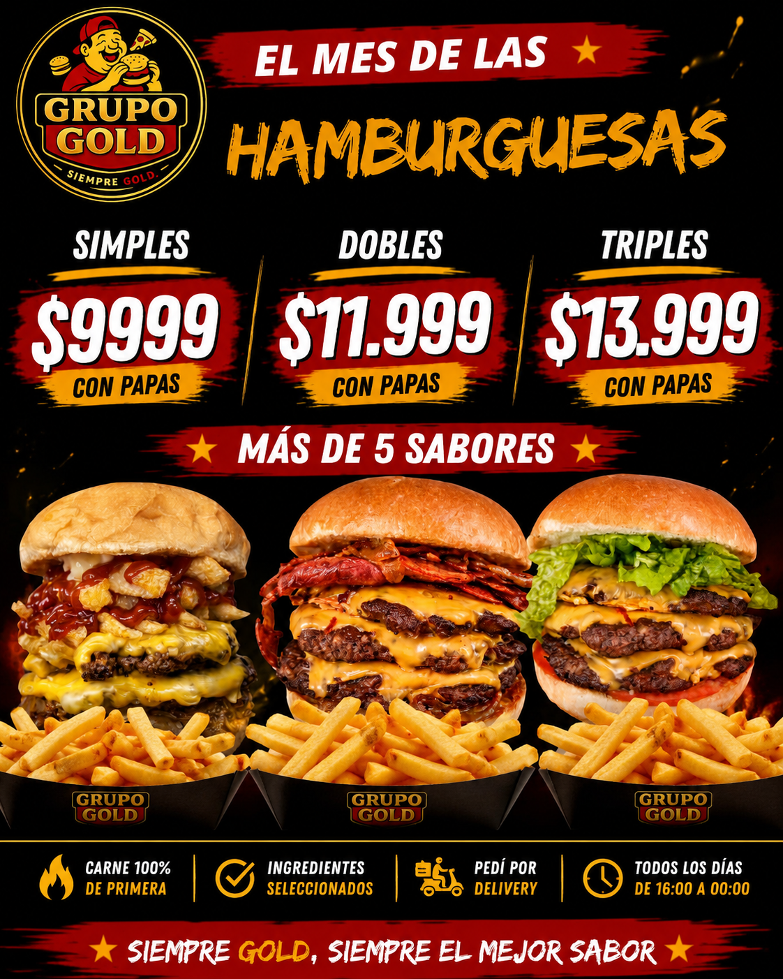 Grupo Gold Facebook ad: ¡LAS MEJORES HAMBURGUESAS CON PAPAS!