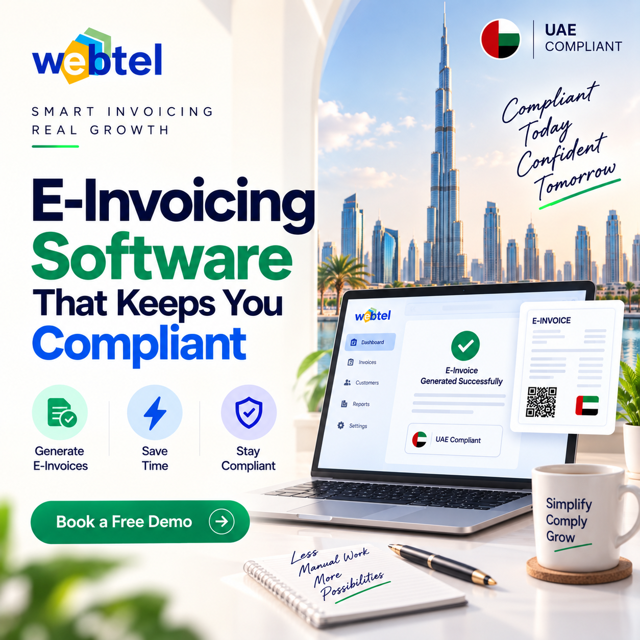 Webtel Facebook ad: Power Your Business with Smart E-Invoicing