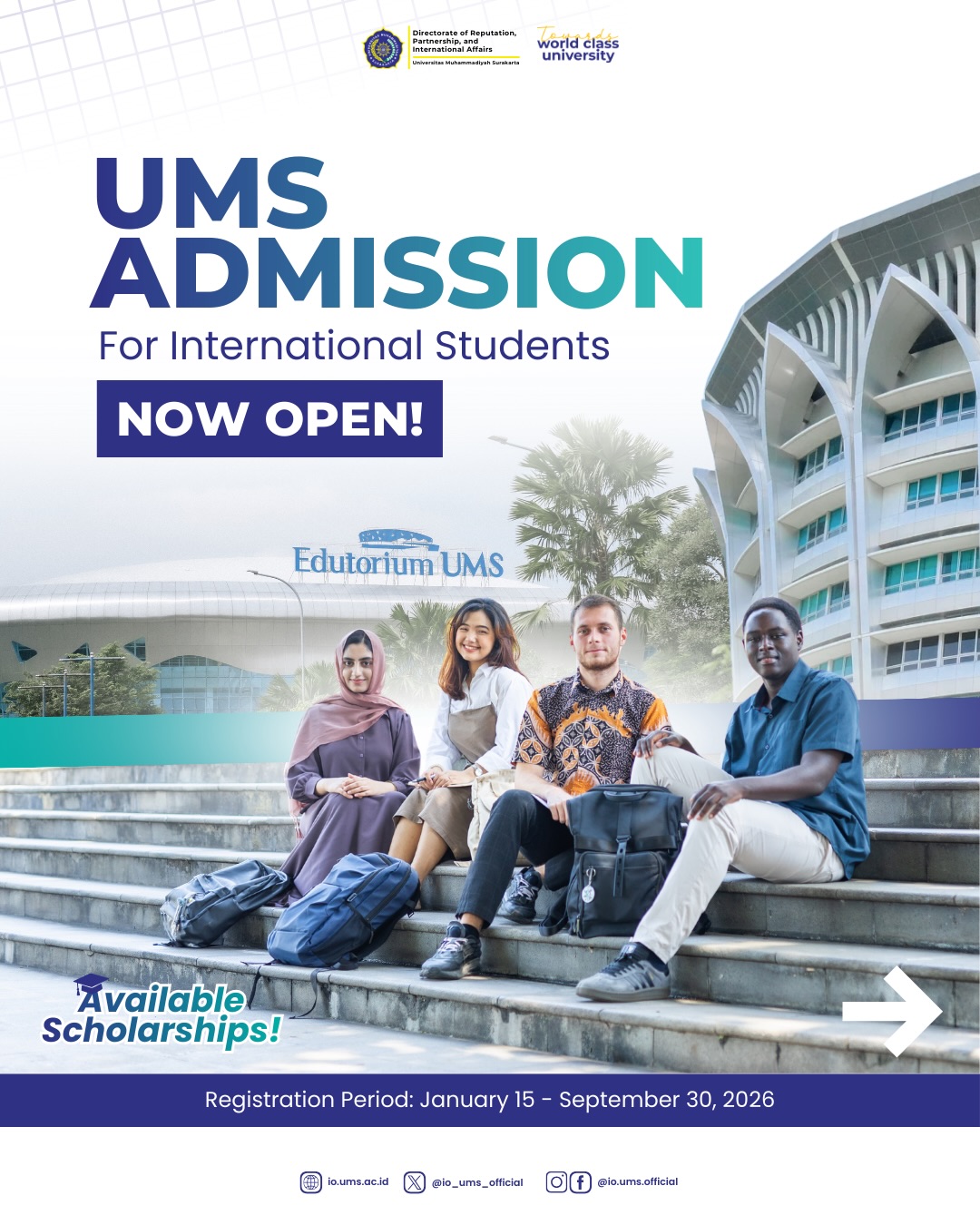 UMS International Office Facebook ad: [OPEN ADMISSION FOR INTERNATIONAL STUDENTS]