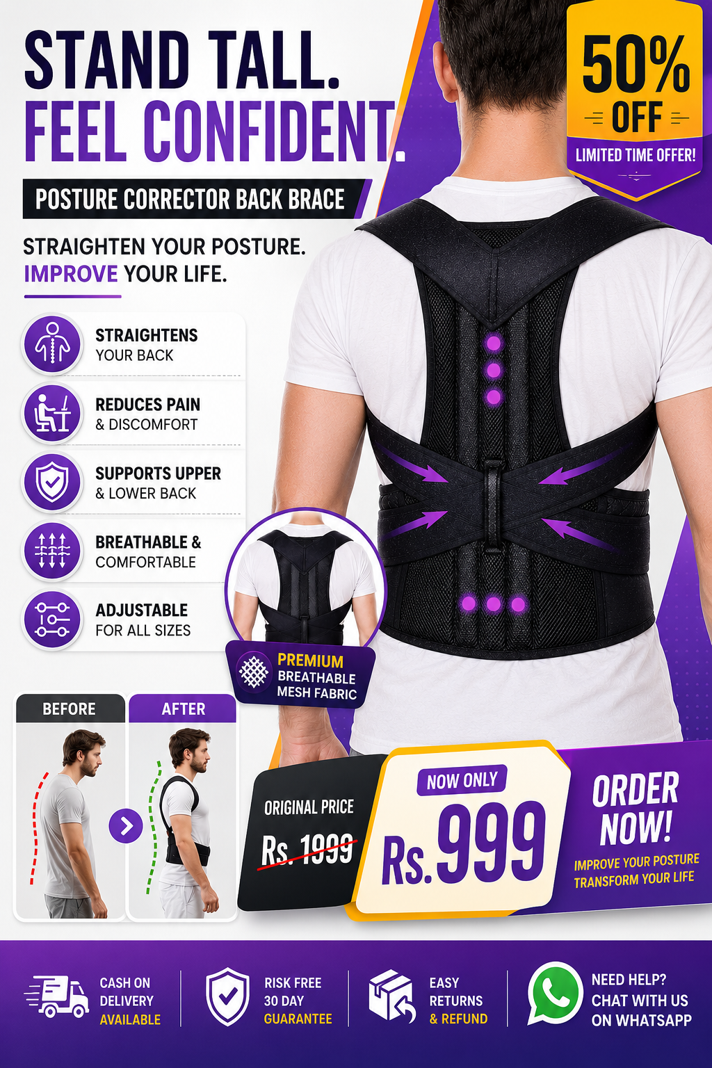 Get Deal.pk Facebook ad: 50% OFF, Posture Corrector Rs. 999