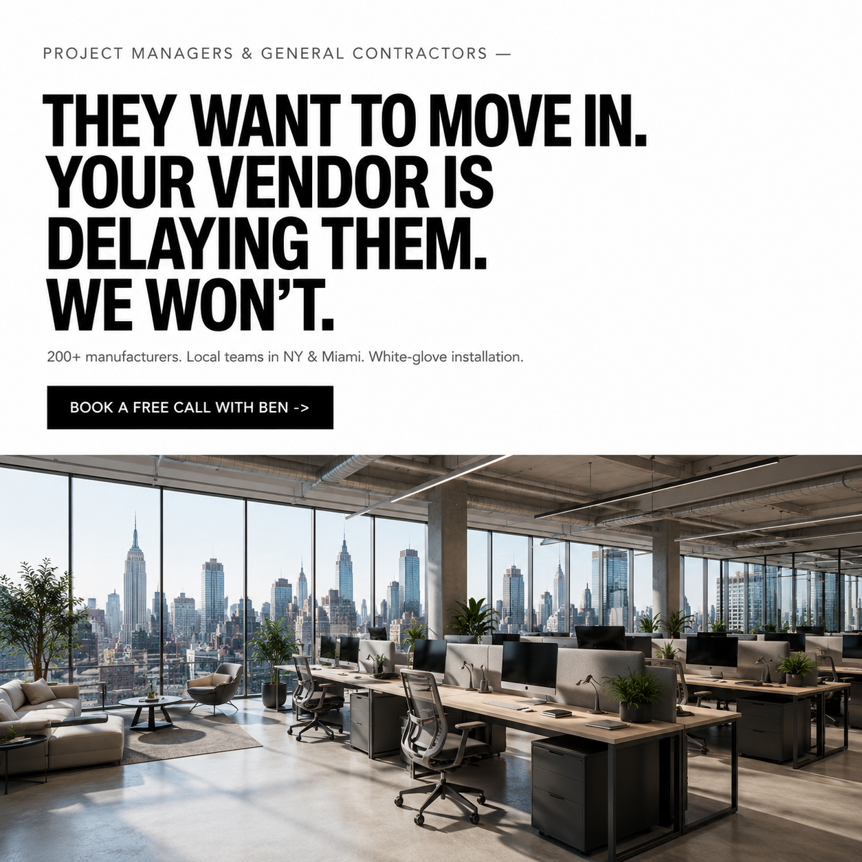 Studio Office Solutions - SOS Facebook ad: Commercial Furniture for NY & Florida Projects