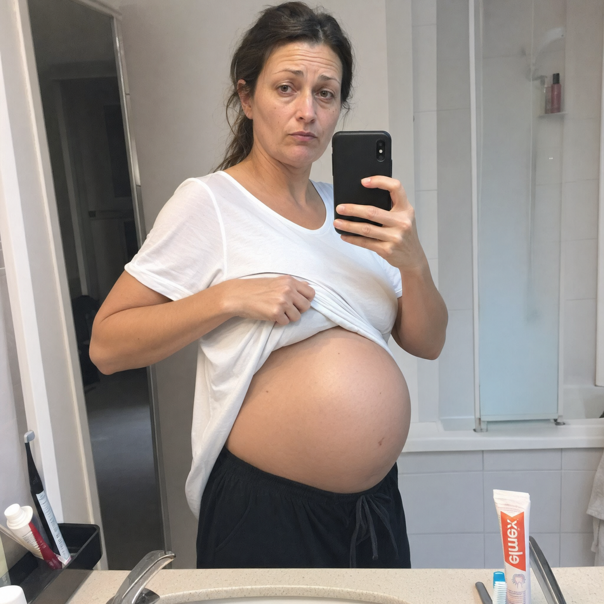 Camille R. Ventre gonflé chronique Facebook ad: On attend un troisième enfant?