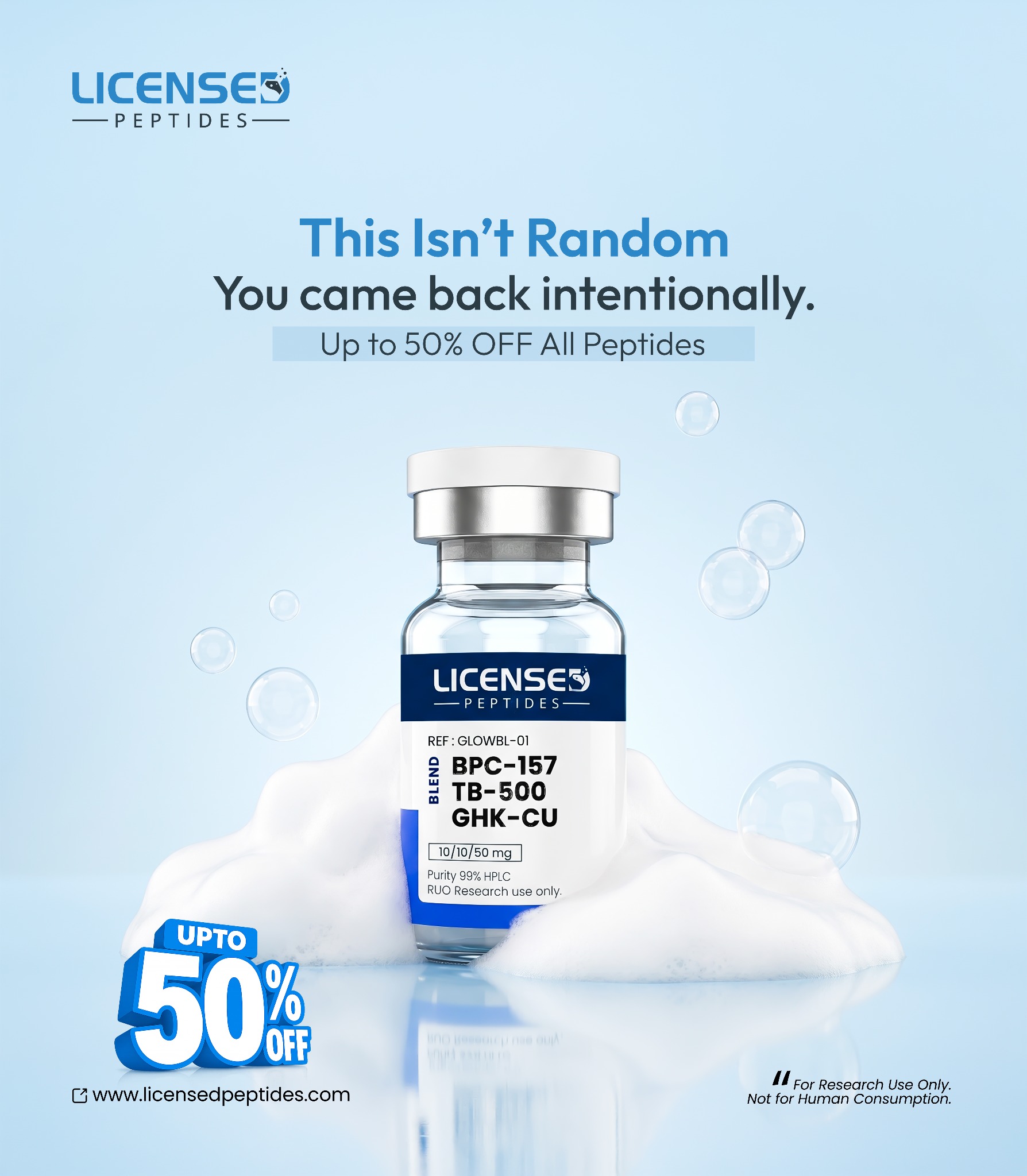 Licensed Peptides.com Facebook ad: Reliable Research Peptides On Sale
