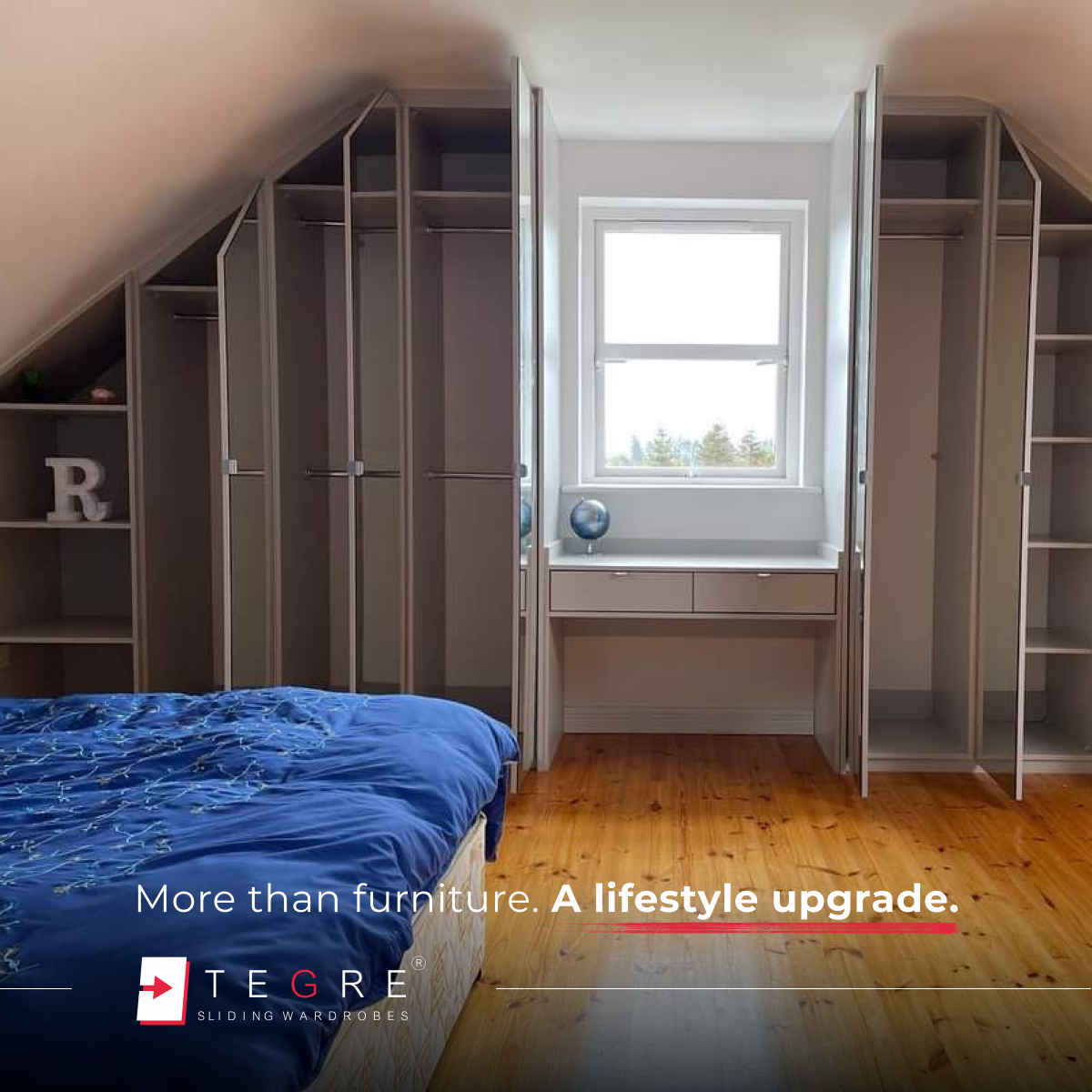 TEGRE SLIDING WARDROBES Facebook ad: Stop wasting time searching for things!