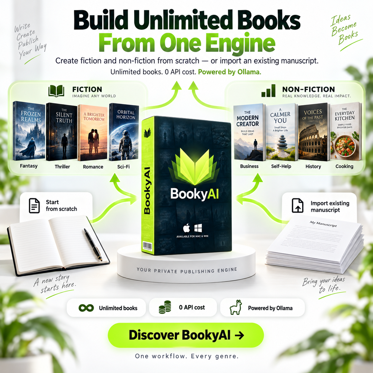 Bookyai - Autonomous Book Creation Pipeline Facebook ad: Your book, start to KDP-ready. One-time payment.