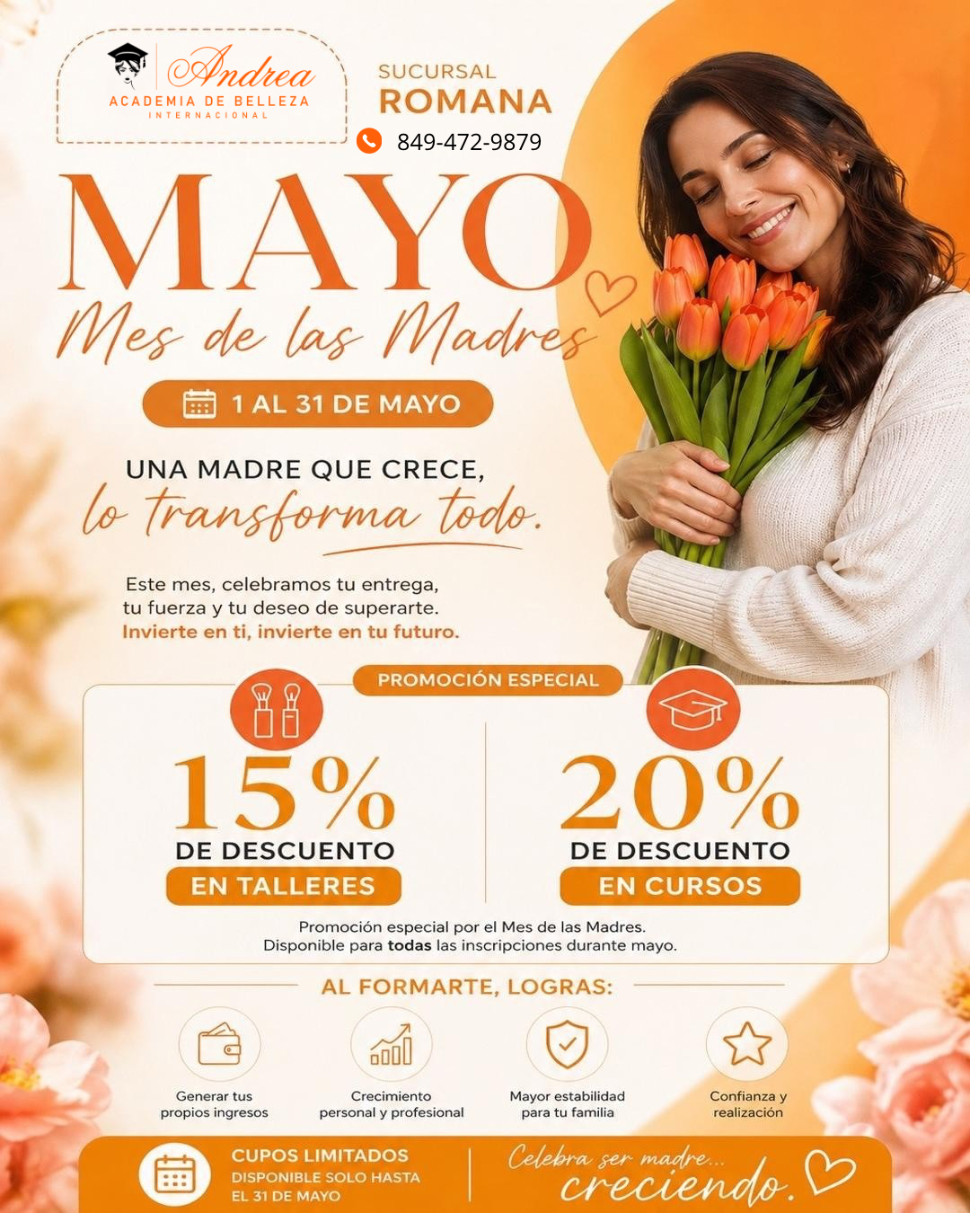 Andrea Academia de Belleza Romana Facebook ad: Este Mes de las Madres, el mejor regalo…
