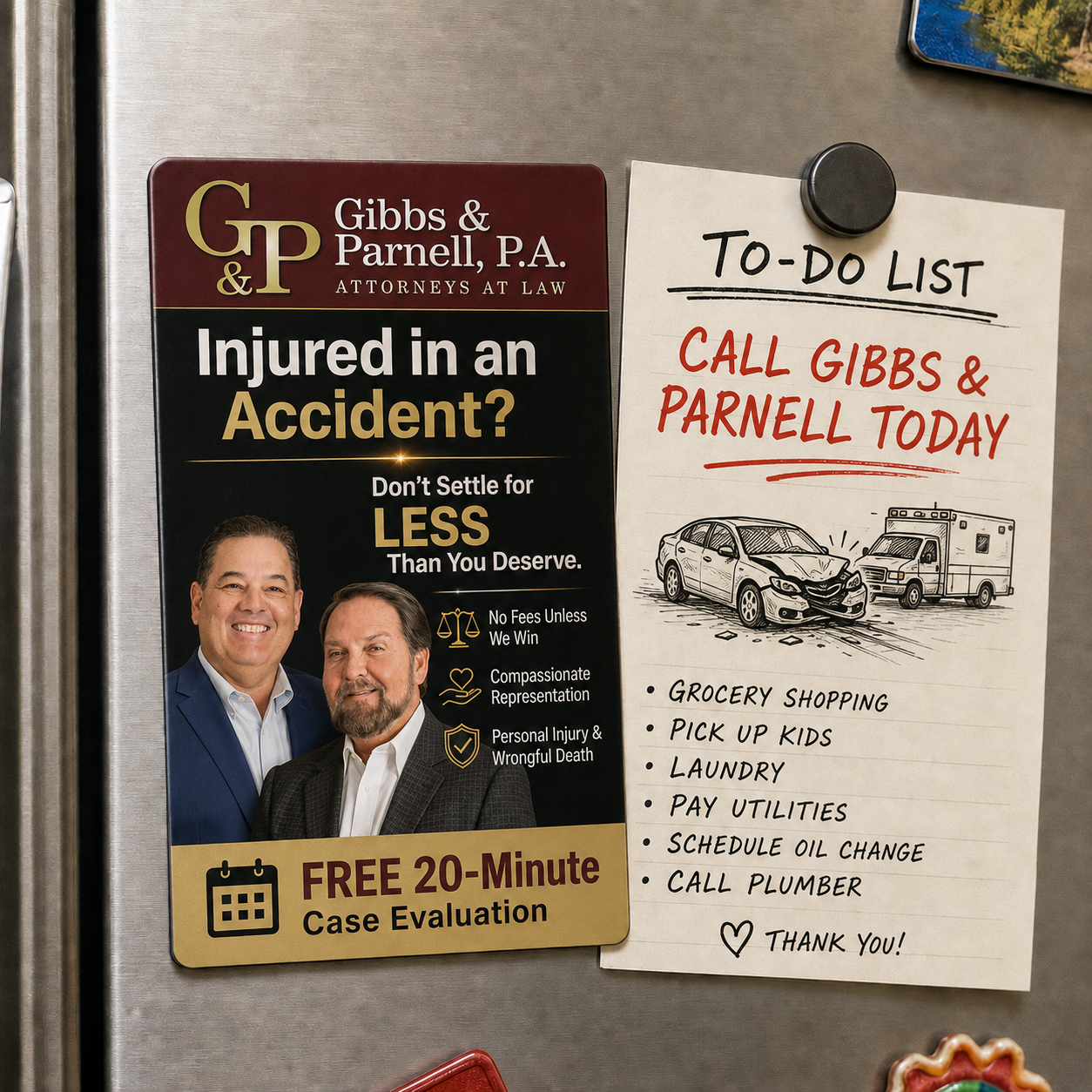 Gibbs and Parnell, P.A. Facebook ad: FREE 20-Min Motor Vehicle Accident Case Evaluation