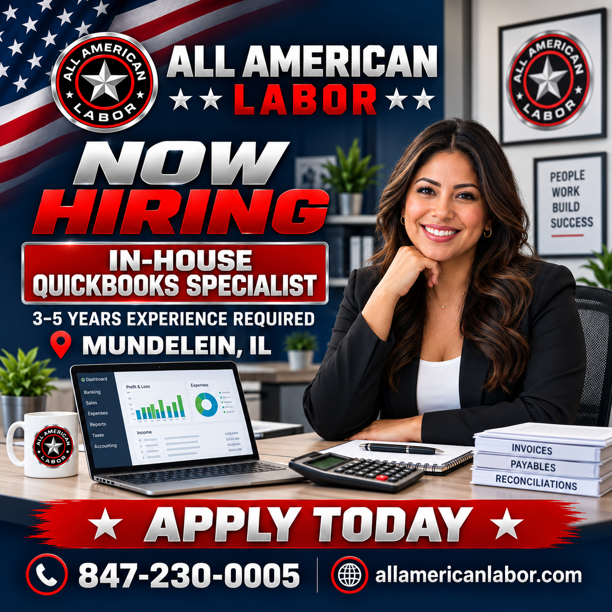 All American Labor Facebook ad: Experienced QuickBooks Specialist Needed