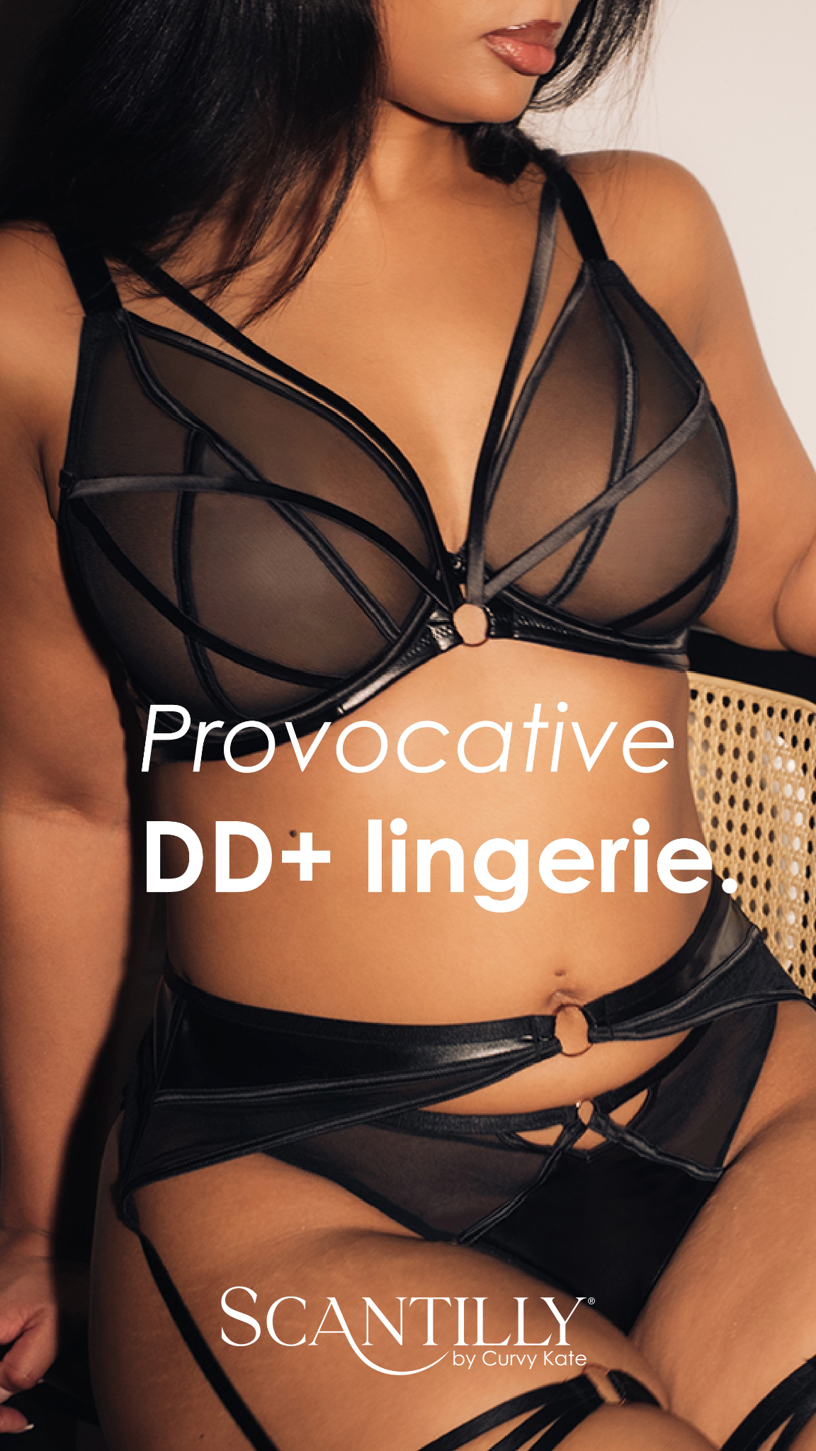 Curvy Kate Facebook ad: Fuller bust support. Provocative attitude.