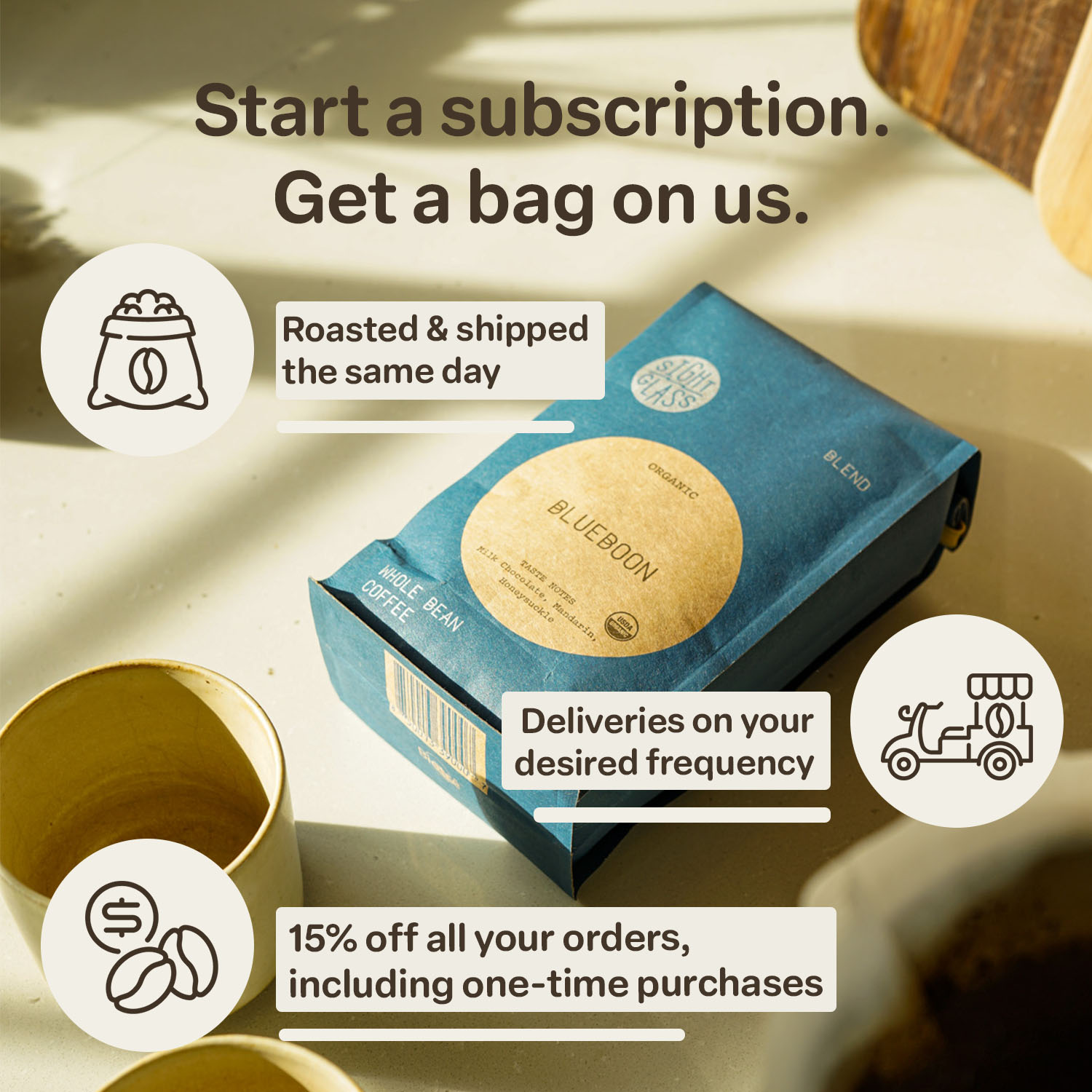 Sightglass Coffee Facebook ad: -15% off all orders