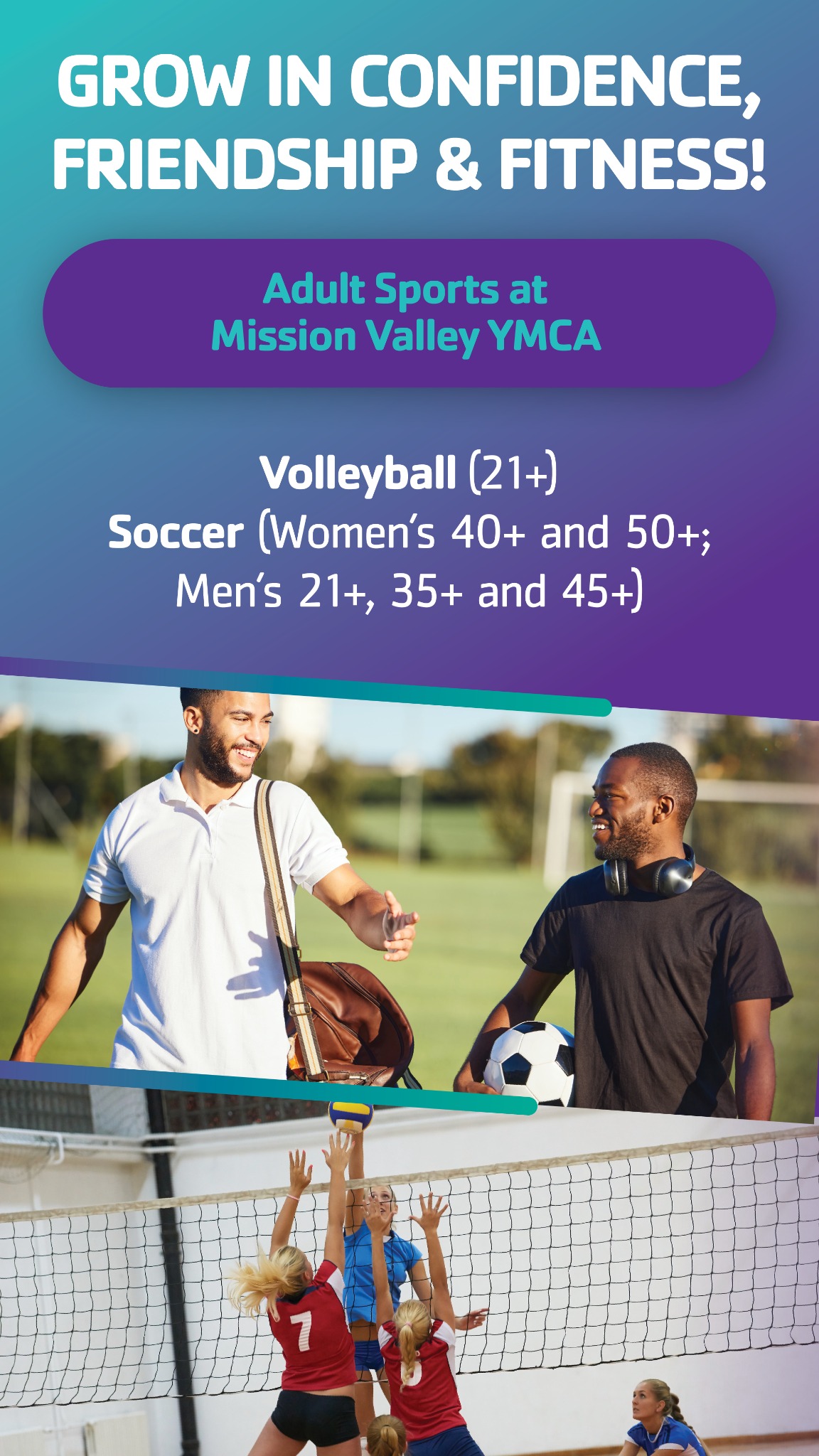 Mission Valley YMCA Facebook ad: Play Adult Summer Sports!
