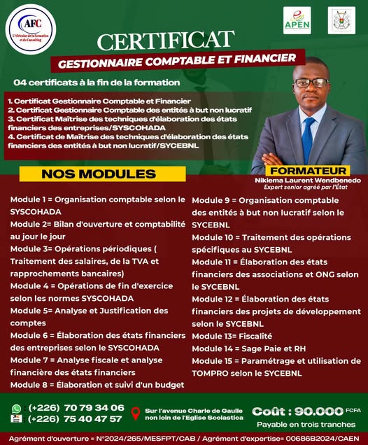 L'africaine de la Formation Facebook ad: Formation 100% pratique Gestionnaire Comptable et Financier
