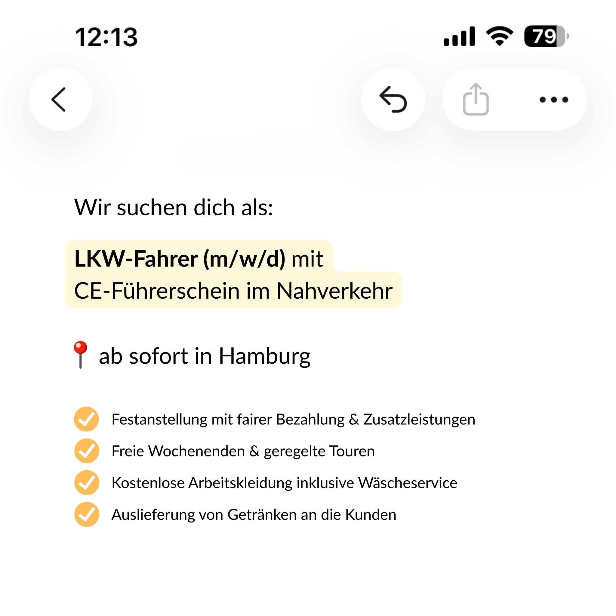 Simplejobs Facebook ad: Feierabend um 14 Uhr! Werde LKW-Fahrer (m/w/d) in Hamburg.