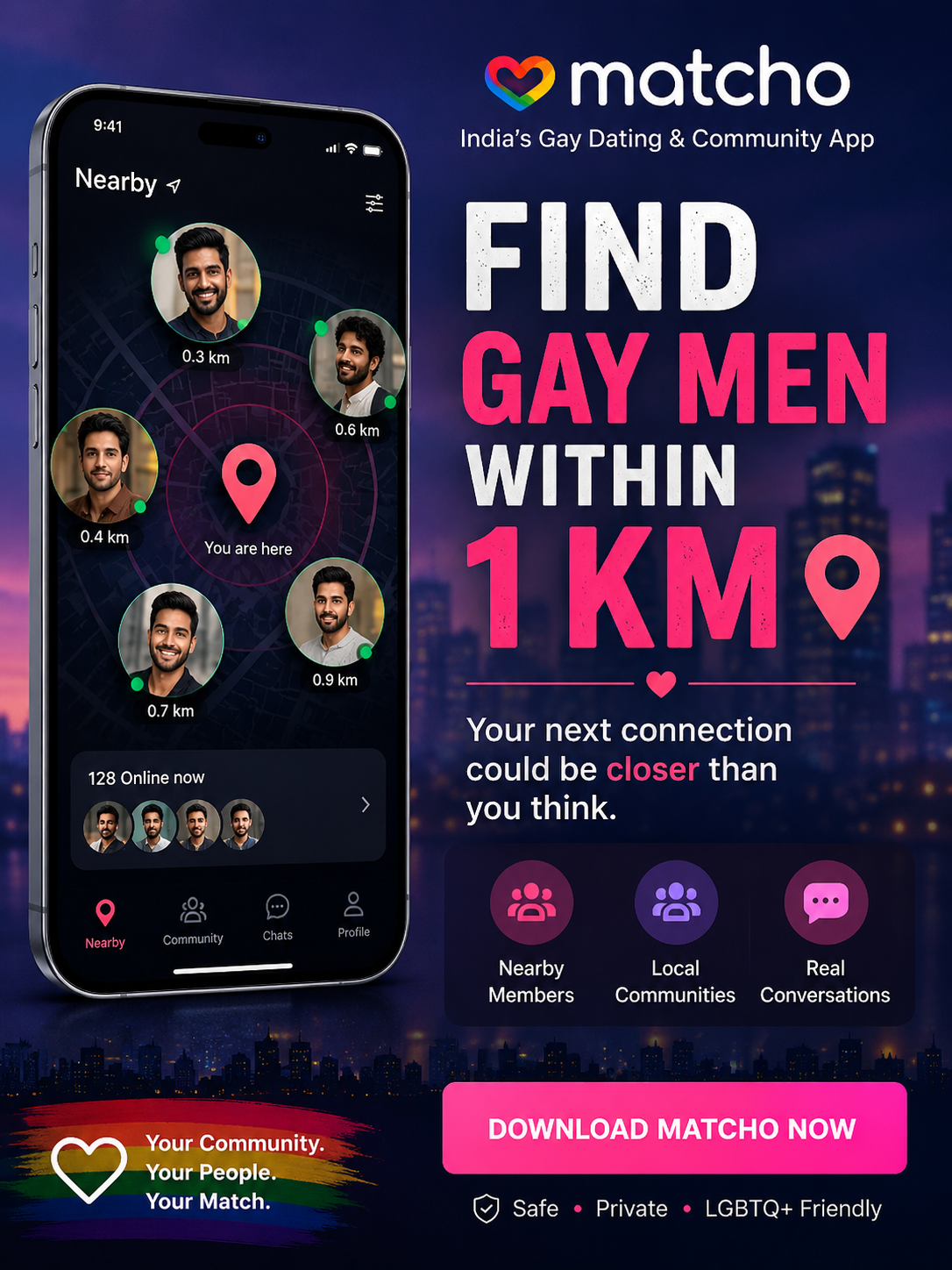 Matcho Facebook ad: Find Gay Men Within 1 KM