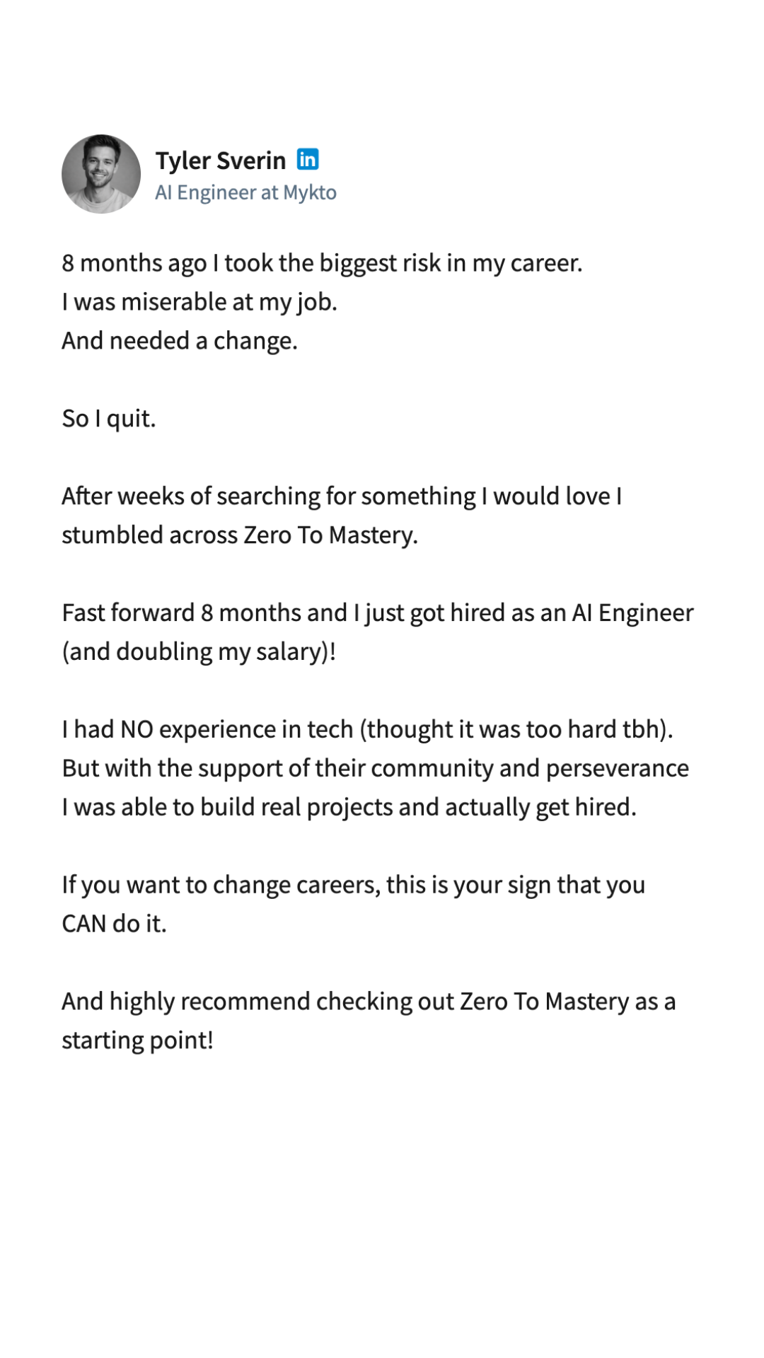 Zero To Mastery Facebook ad
