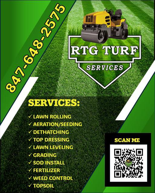 RTG TURF Services-Lawn Rolling Facebook ad: Schedule your lawn for the 2026 top dressing season.
