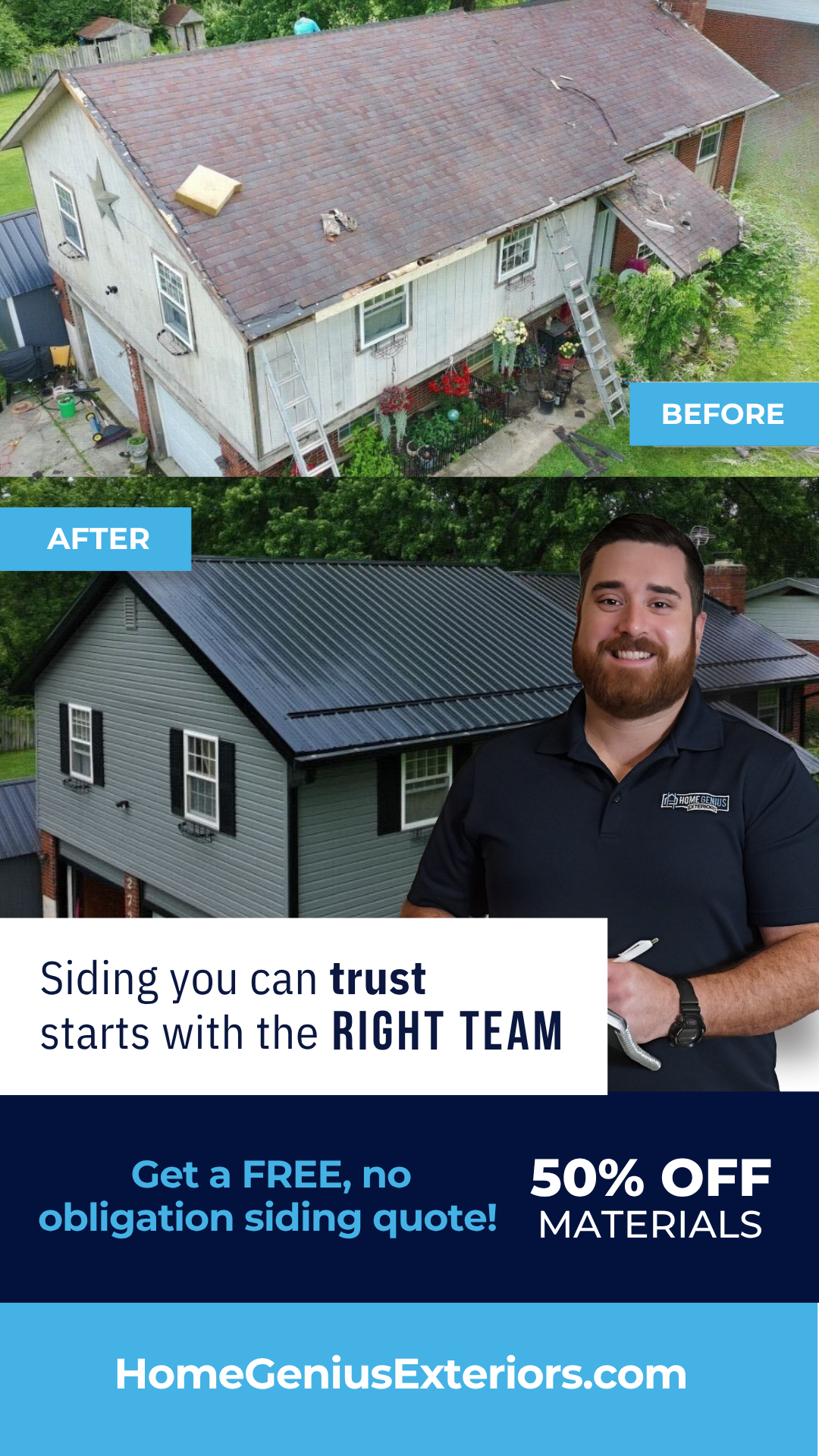 Home Genius Exteriors Facebook ad