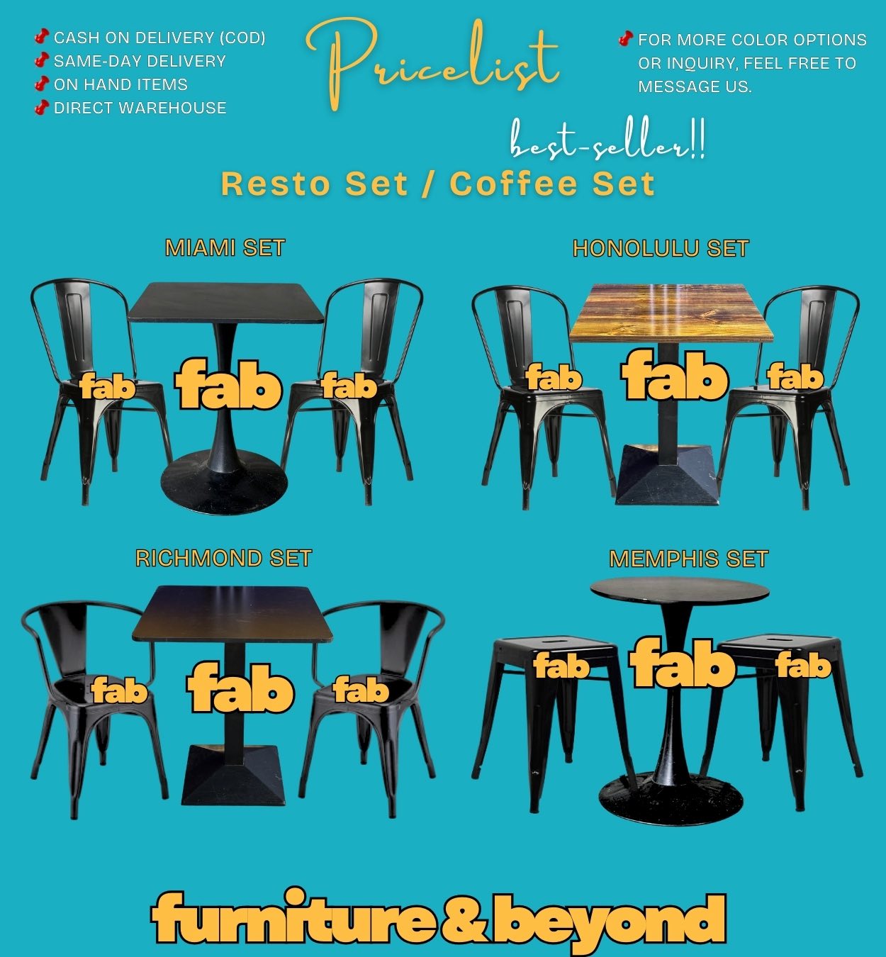 Furniture & Beyond Facebook ad: Create the perfect ambiance for your café, restaurant…