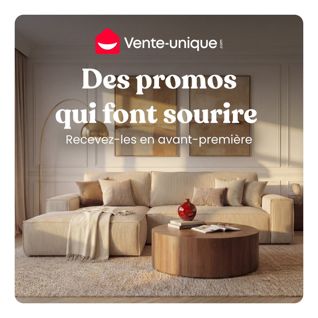 Vente-unique.com Facebook ad: Promos meubles à ne pas manquer