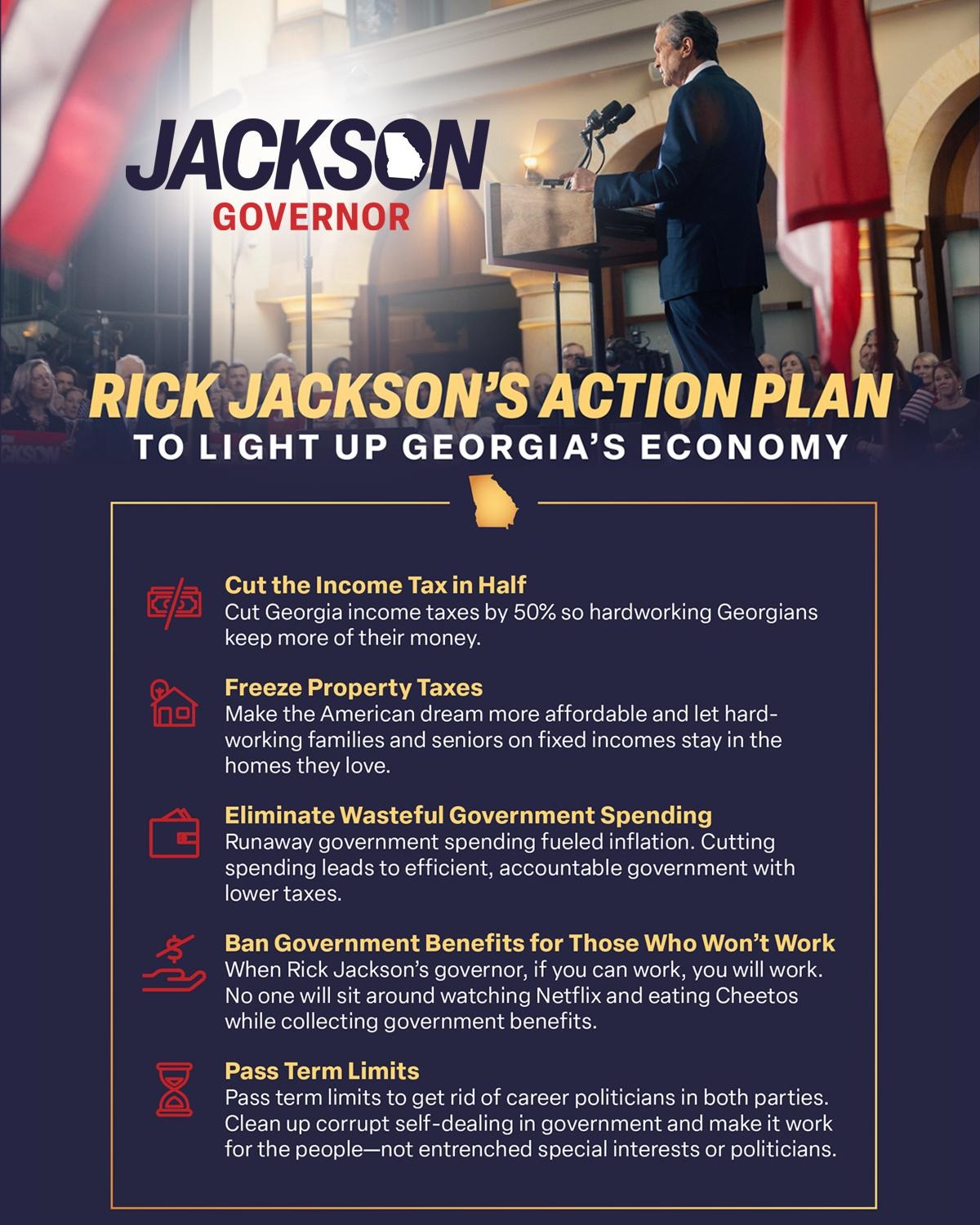 Rick Jackson for Governor Facebook ad: Unleashing Georgia’s economy and making our state the…