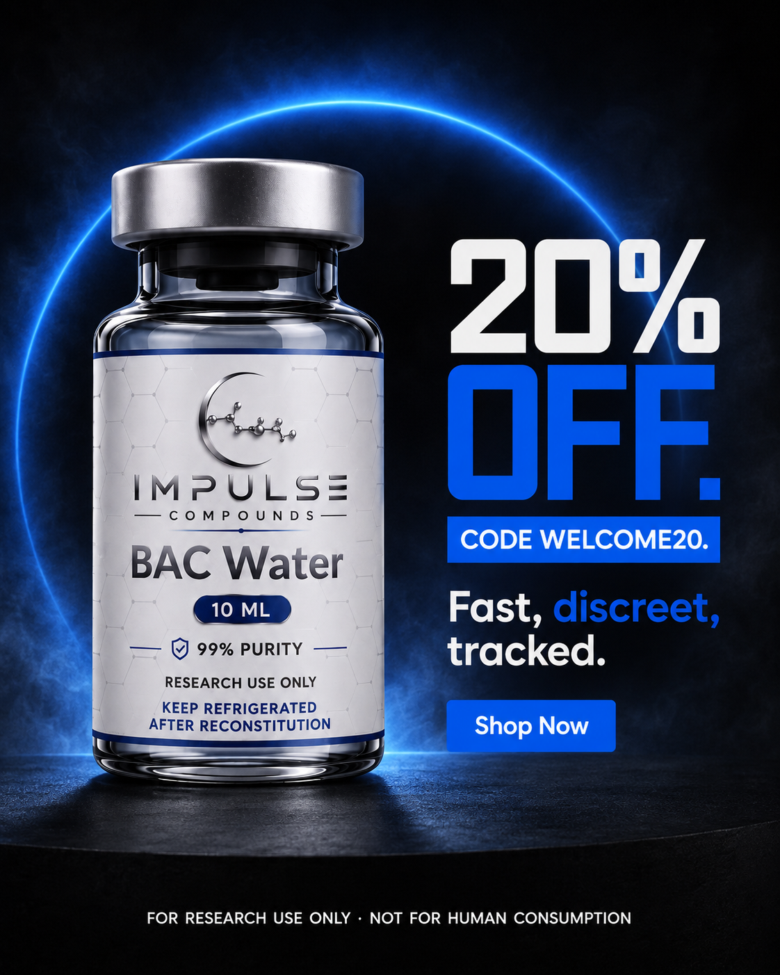 Impulse Compounds Facebook ad: 20% Off Your First Research Order