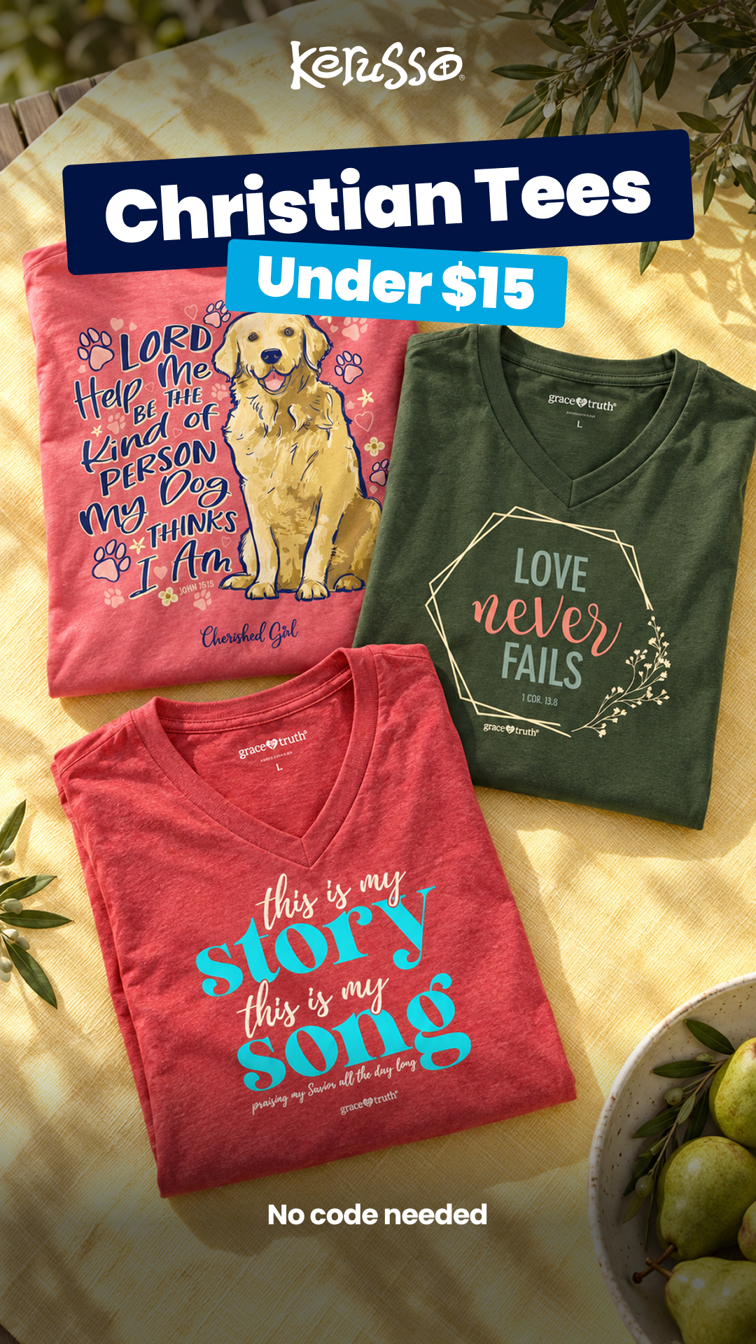 Kerusso Facebook ad: Christian Tees Under $15