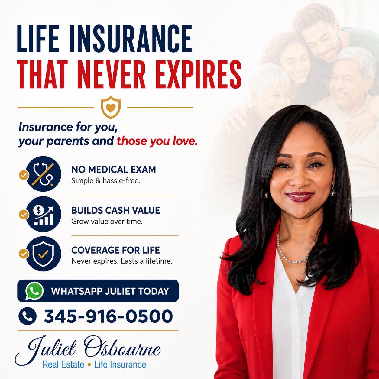 Juliet Osbourne - Real Estate. Life Insurance Facebook ad: With guaranteed approval, no medical exam, and coverage…