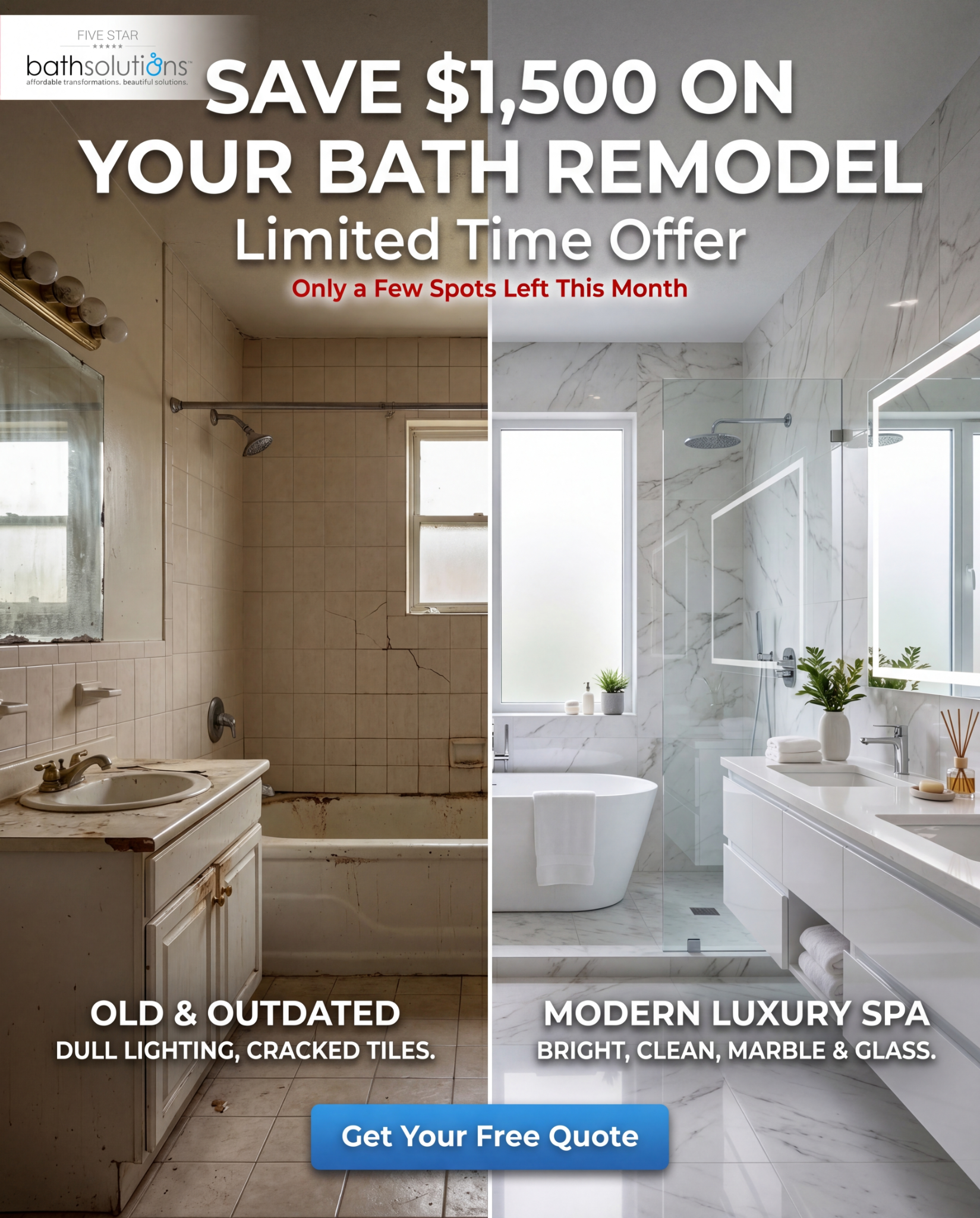 Five Star Bath Facebook ad: $1,500 Off A Full Bath Remodel