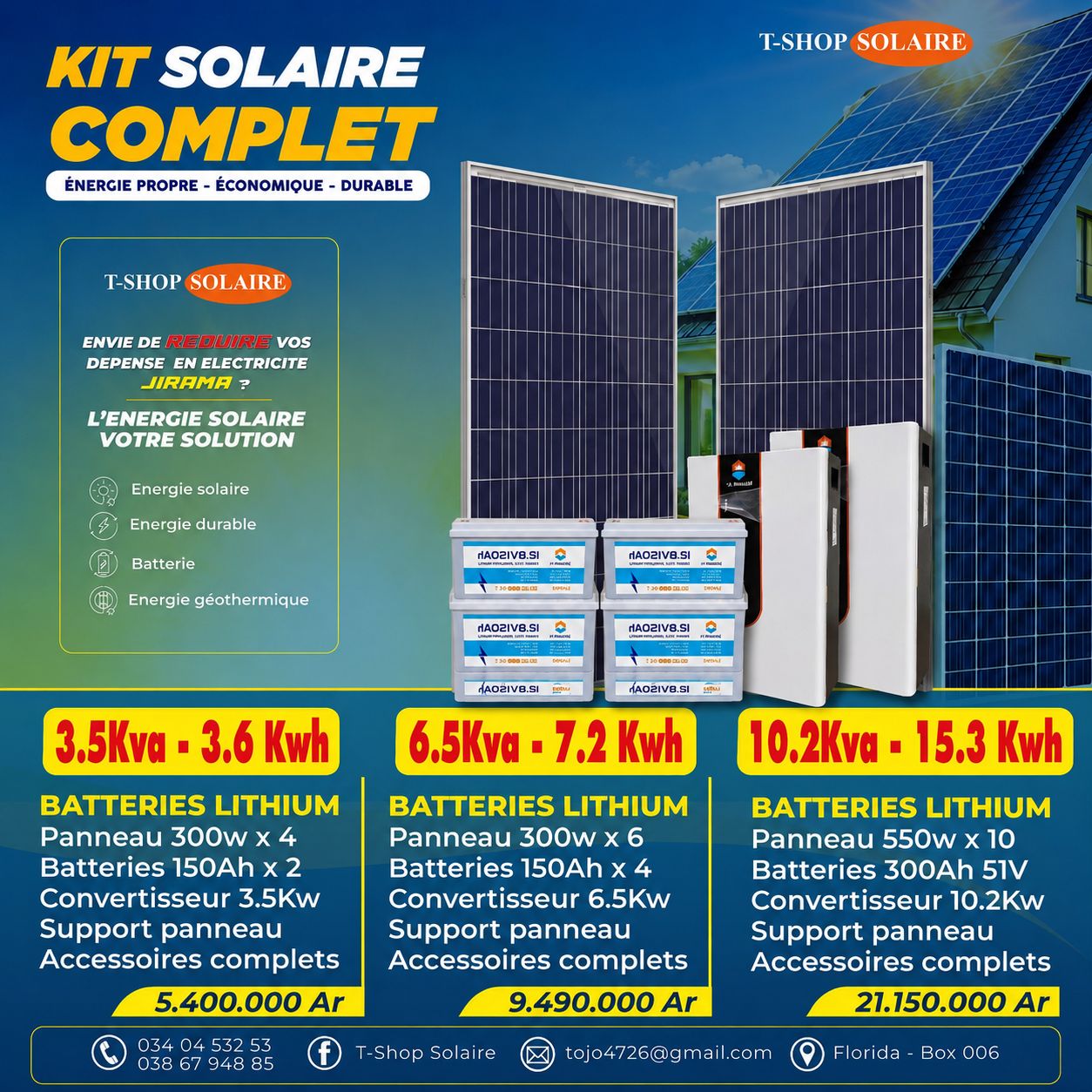 T-shop solaire Facebook ad: BATTERIE LITHIUM Lifep04