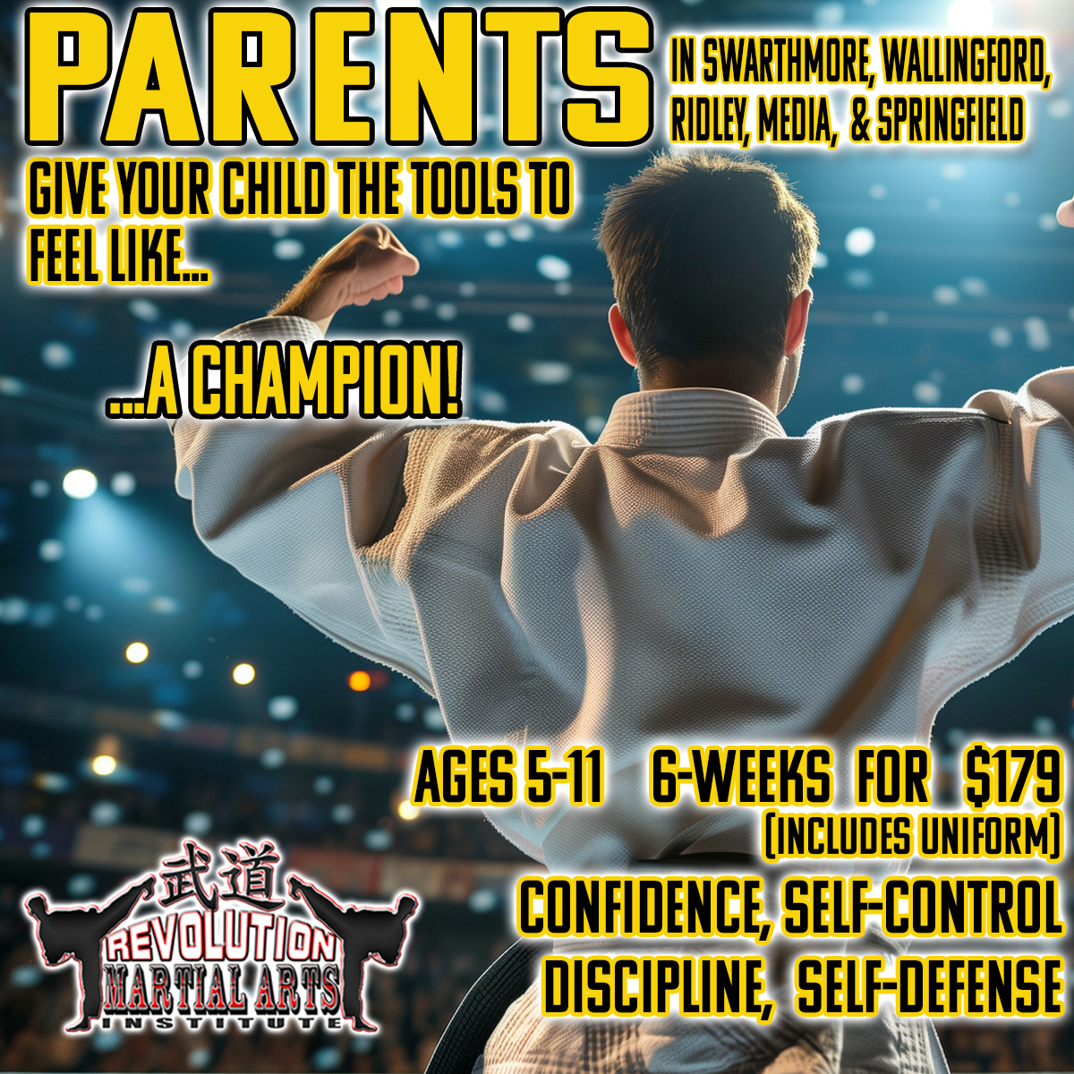 Revolution Martial Arts Institute Facebook ad: Give your child the tools to be a CHAMPION Description: 6…