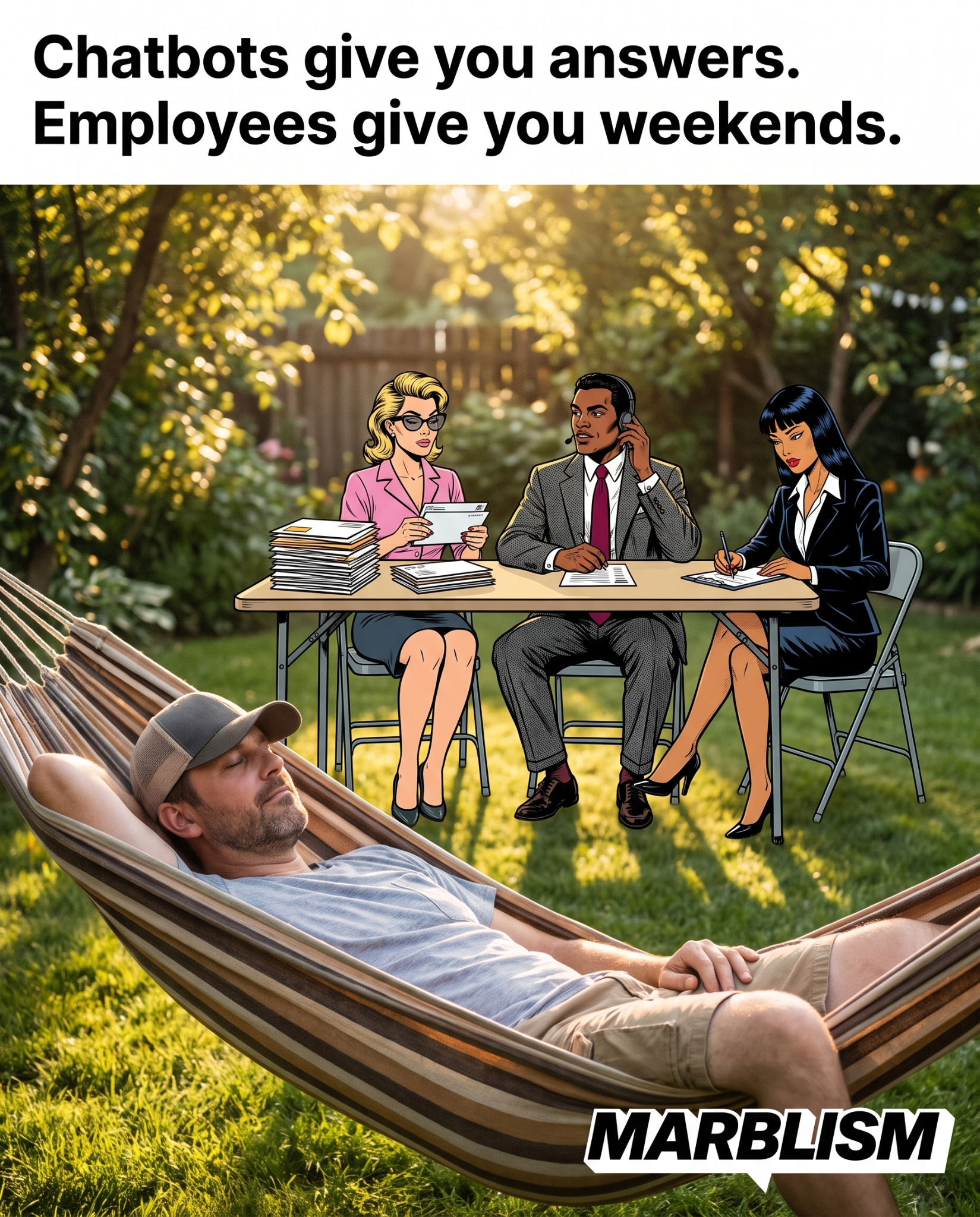 Marblism Facebook ad: Hire an AI team.