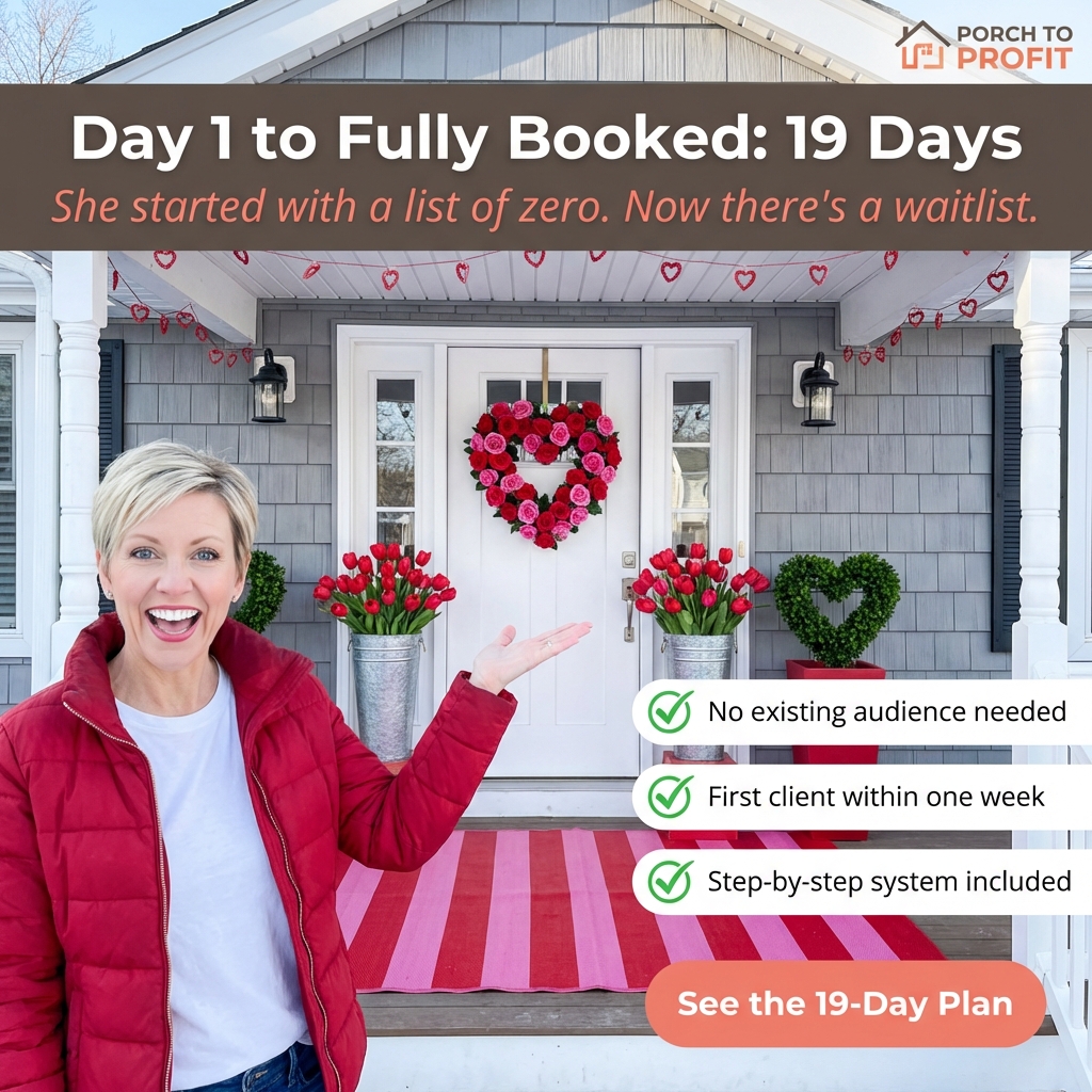 Porch to Profit - Seasonal Side Hustle for Women Facebook ad: Zero to 12 Porches in One Month, Here's How