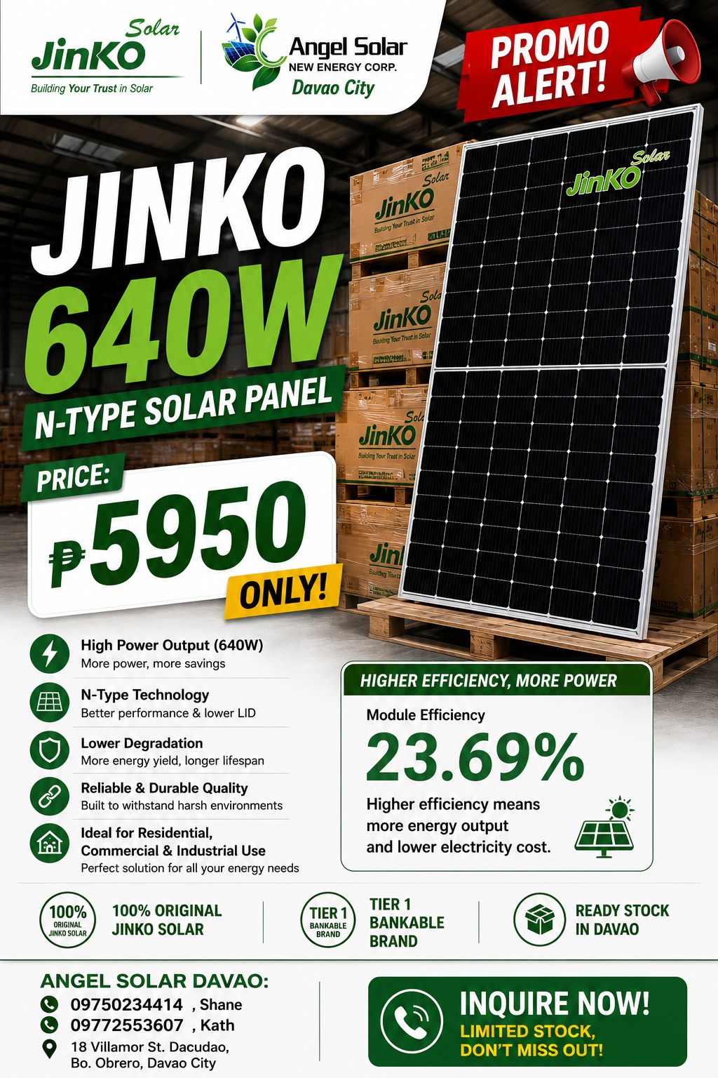 Angel Solar Davao Office Facebook ad: Davao Jinko Solar Panel On hand!