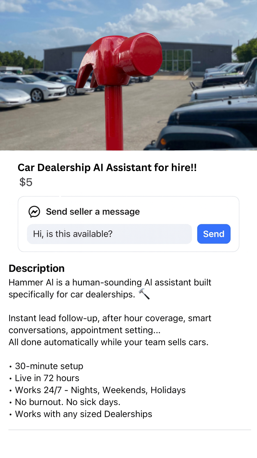 Hammer CORP Facebook ad: Car Dealerships Only