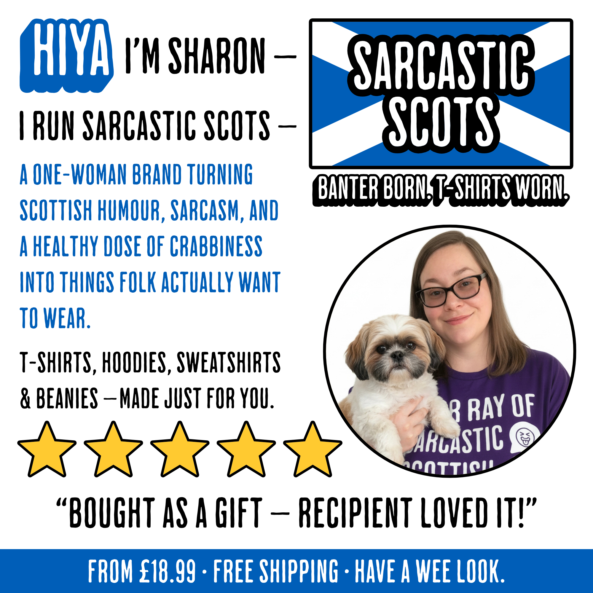Sarcastic Scots Facebook ad: Banter Born. T-Shirts Worn.