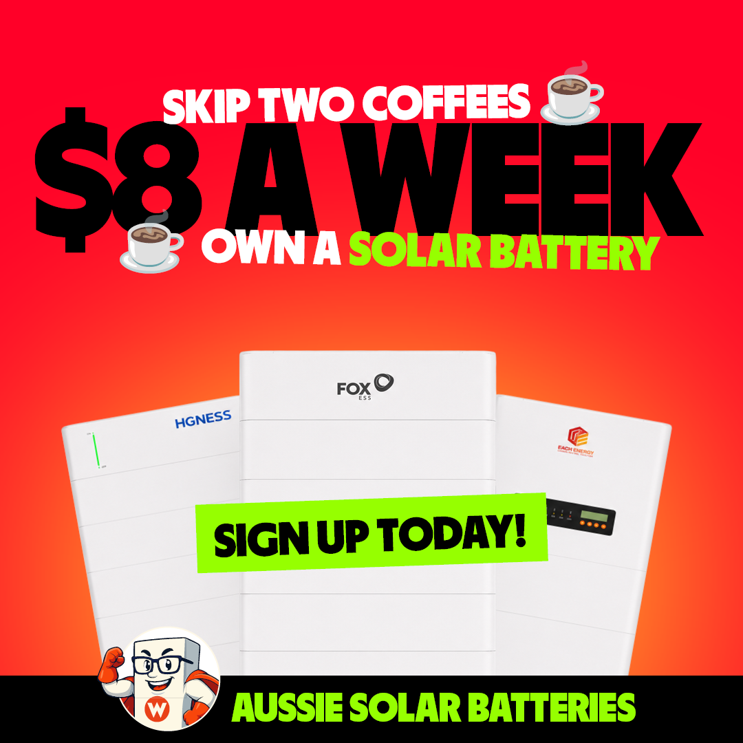Aussie Solar Batteries Facebook ad: Skip two coffees Own a premium solar battery.