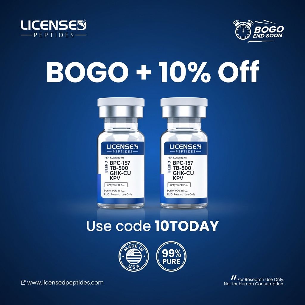 LicensedPeptides.com Facebook ad: Buy One Get One Free Sale Ends Soon