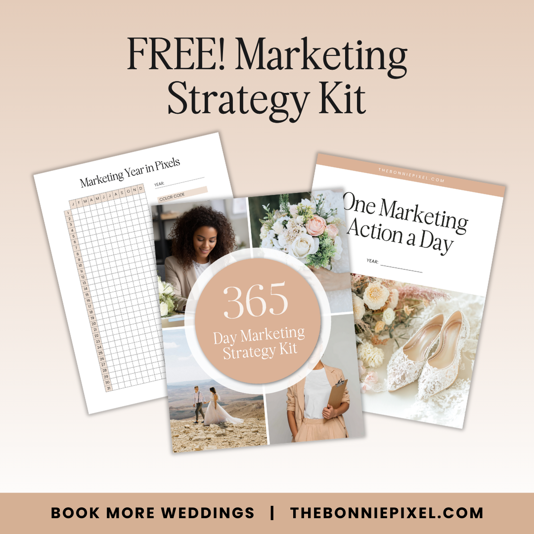 The Bonnie Pixel Design Co Facebook ad: 365 Daily Marketing Actions Kit Just for Wedding Planners
