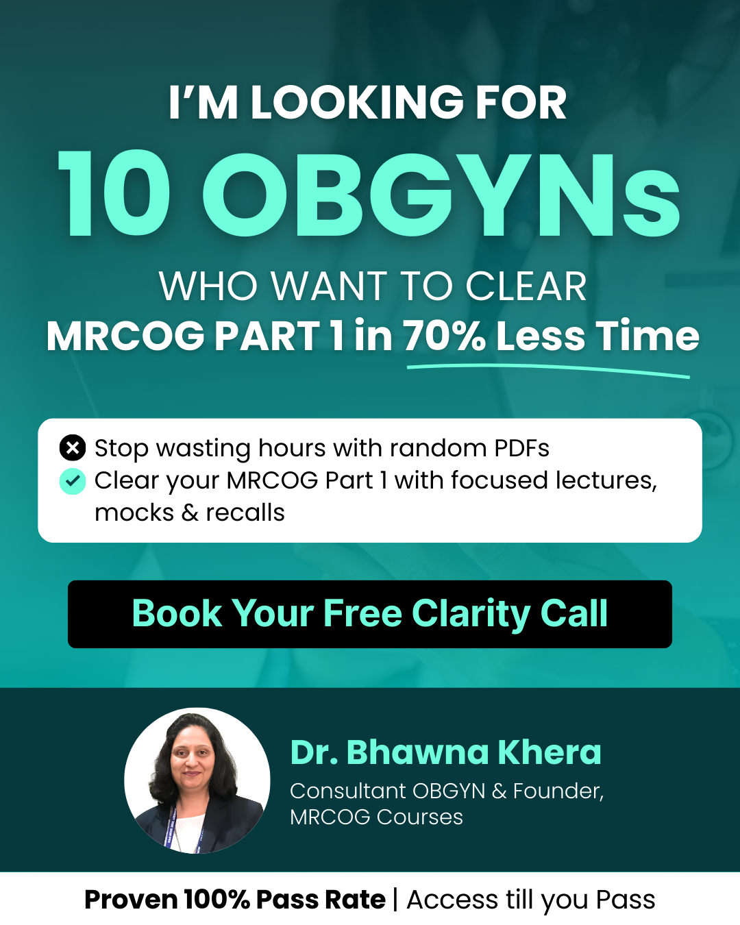 MRCOG Courses by Bhawna Khera Facebook ad: Clear MRCOG In One Go