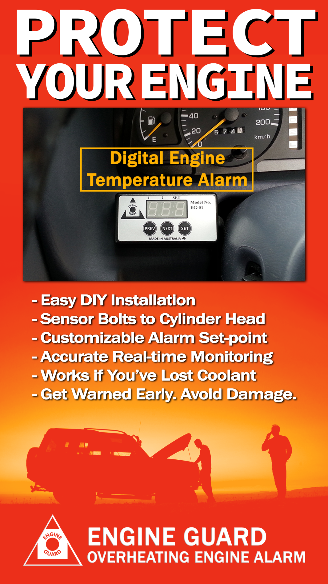 Engine Guard - Overheating Engine Alarm Facebook ad from Apr 24, 2025
