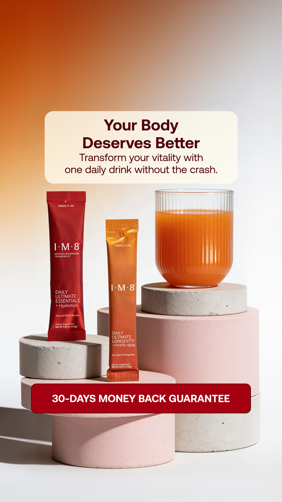IM8 Facebook ad: Perform Now. Thrive Tomorrow. The Beckham Stack.