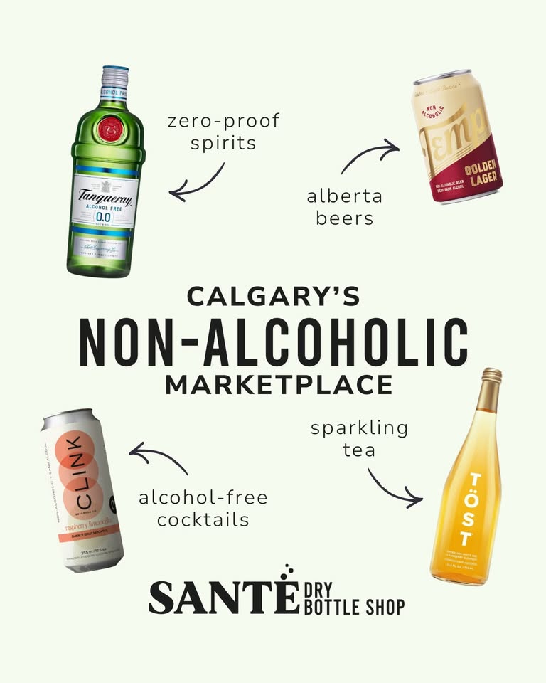Santé Dry Bottle Shop Facebook ad: Explore Calgary`s best non-alcoholic drinks!