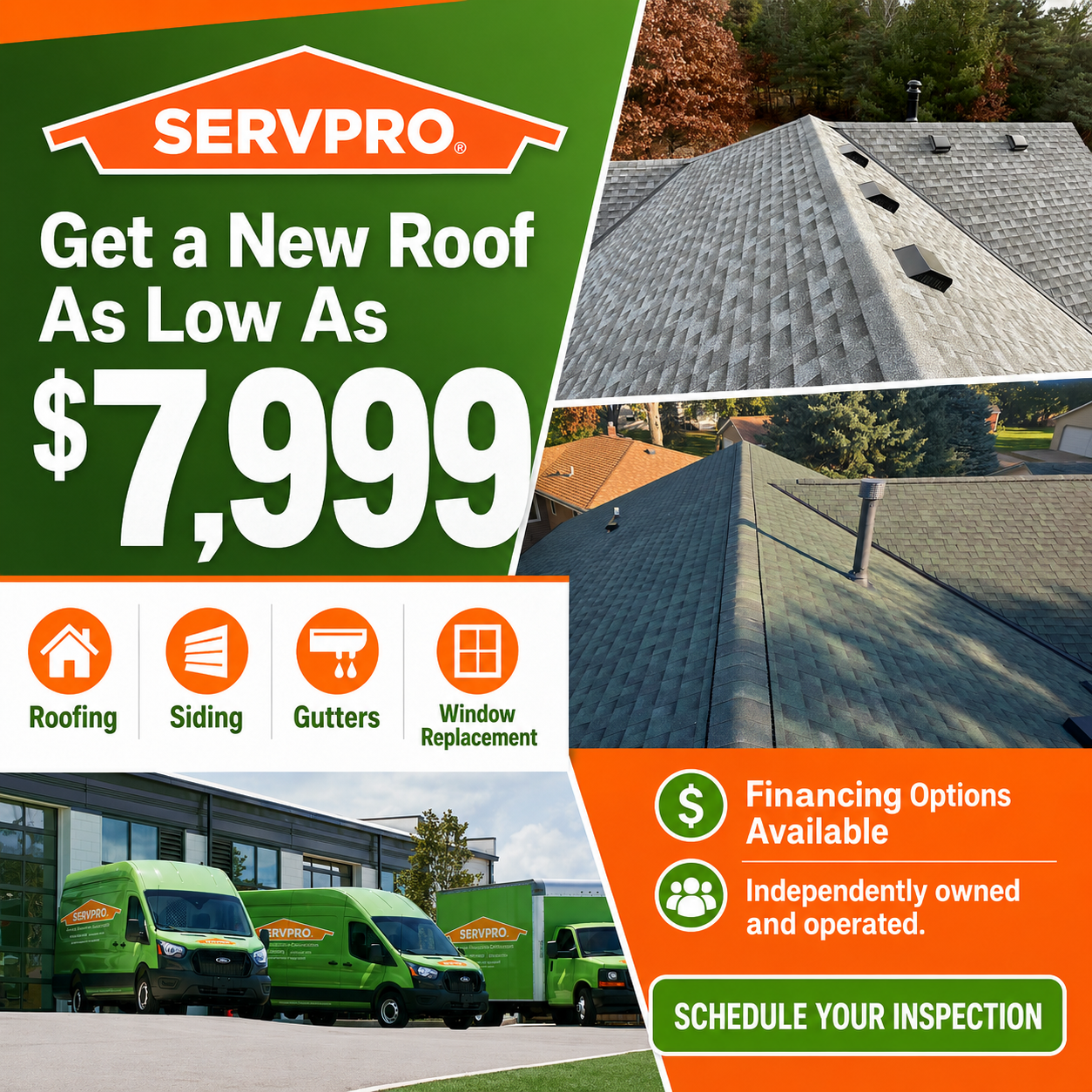 Servpro Team Ray in Wisconsin Facebook ad: Get Your New Roof For As Low As $7,999!