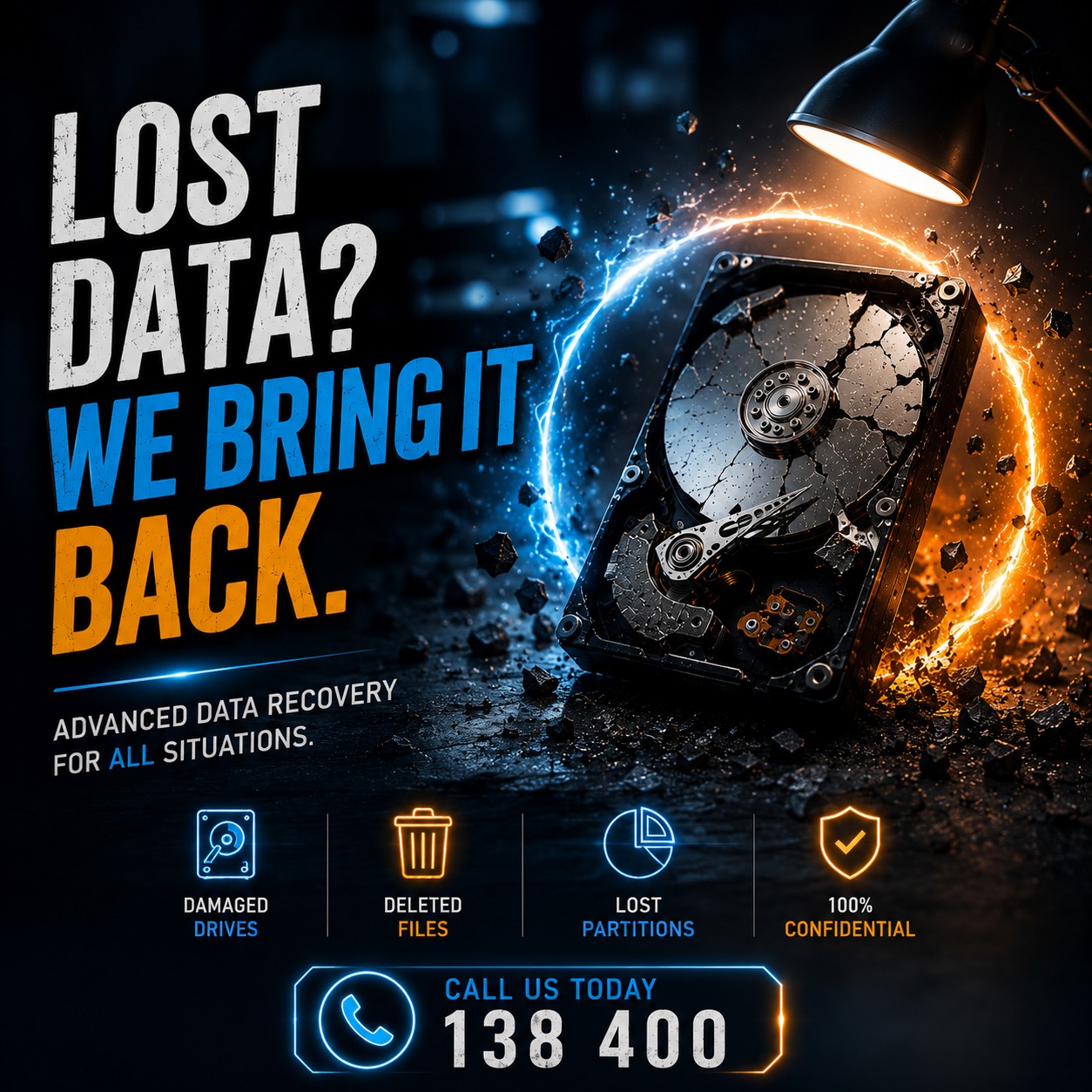 V4IT Services Facebook ad: At V4 IT, we recover your lost data…